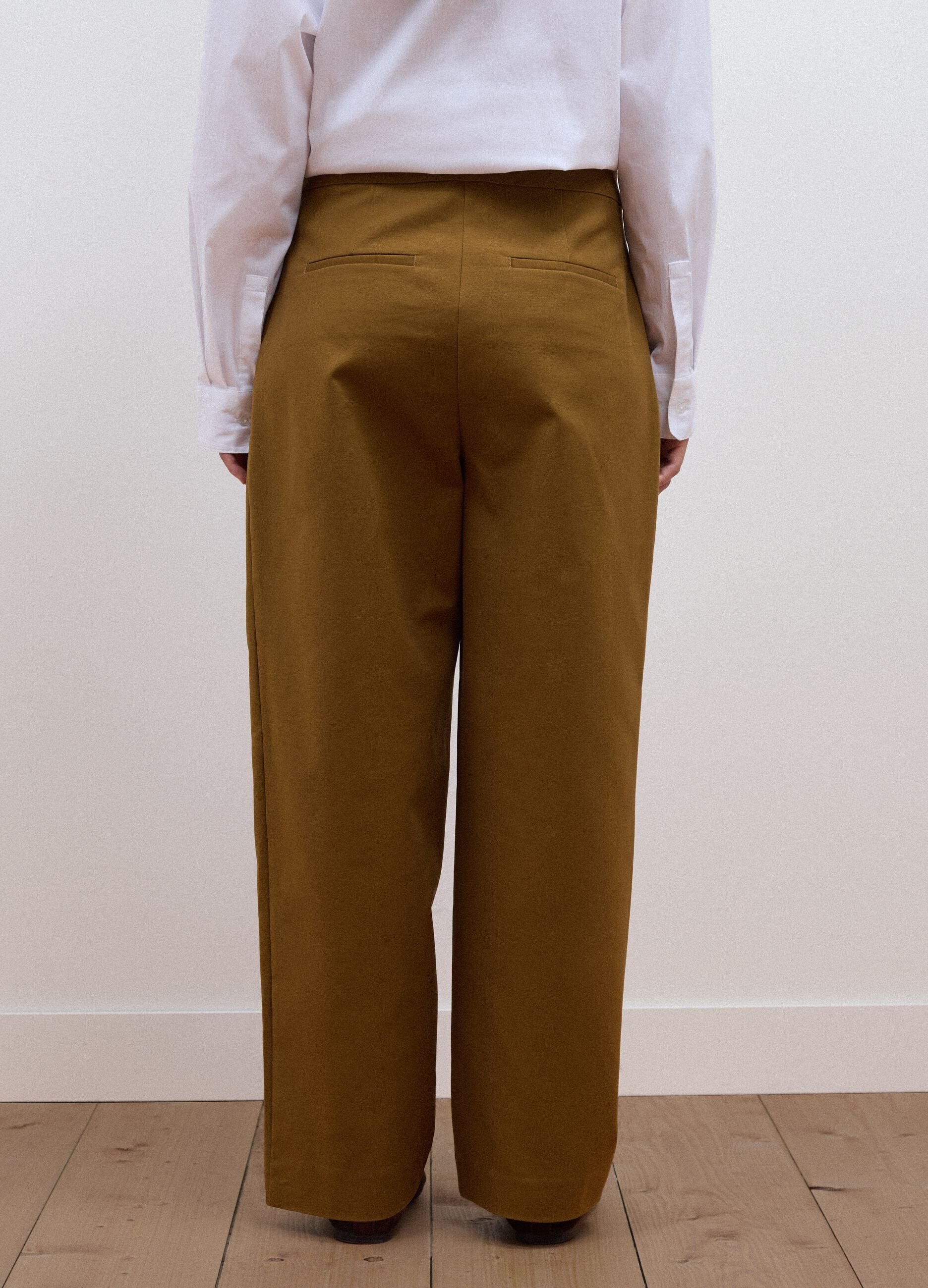 Brown stretch-cotton formal barrel-fit trousers