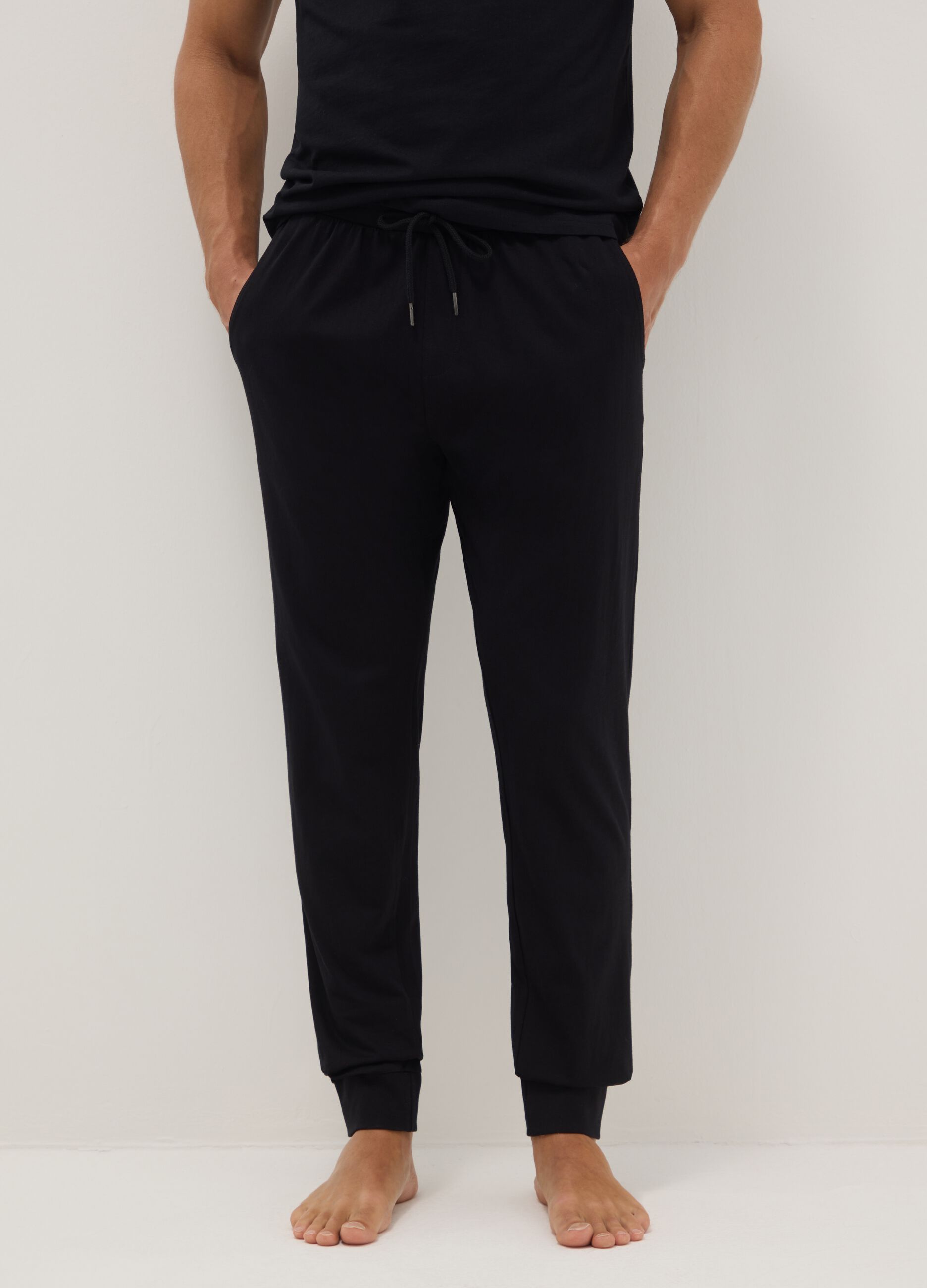 Black pure cotton pyjama trousers regular fit