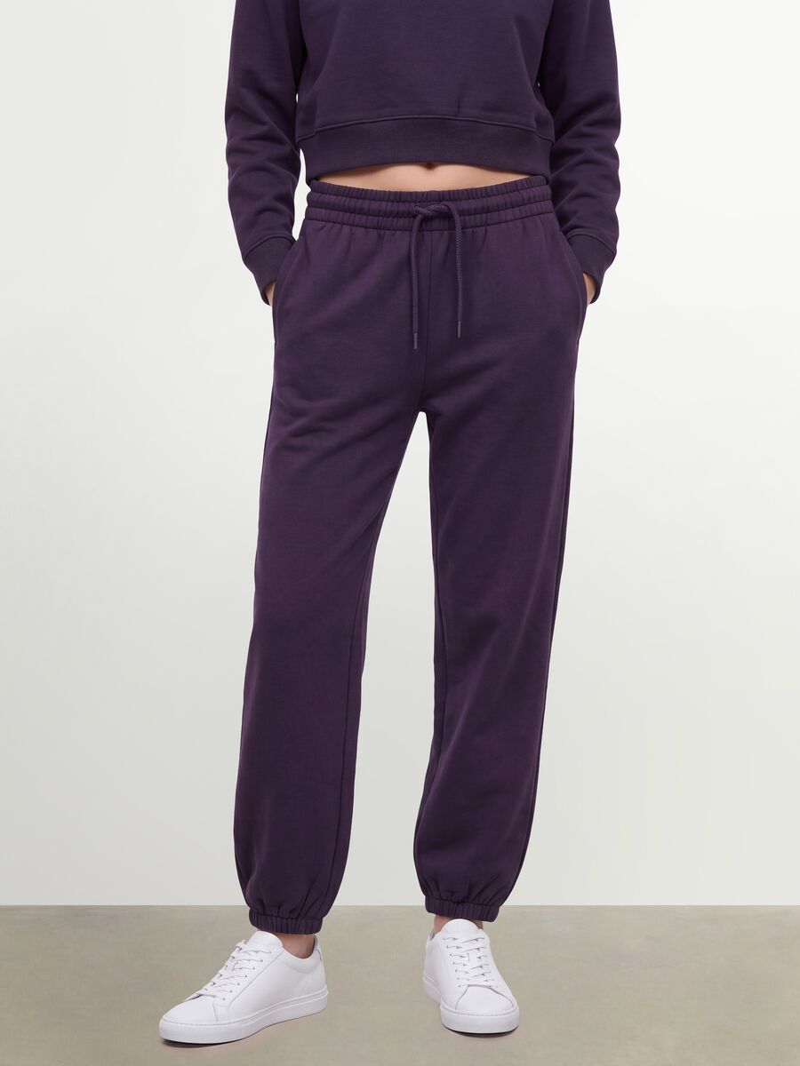 Pantaloni jogger viola in misto cotone con vita elasticizzata regular fit_1