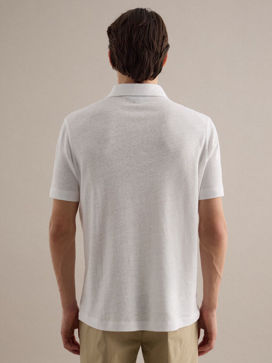 White linen-cotton blend regular fit polo_3