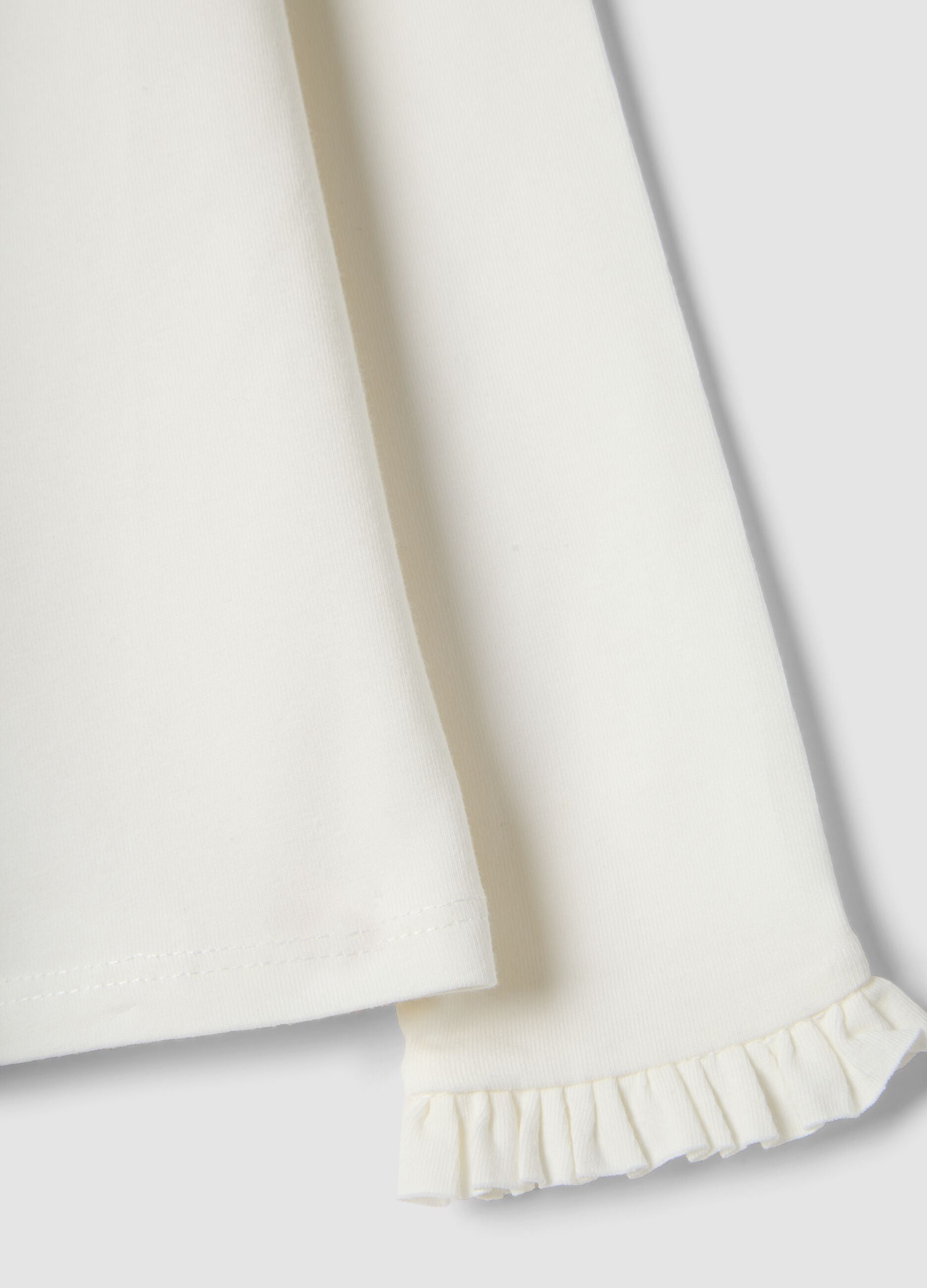 White Stretch Cotton T-Shirt for Girls Regular Fit with Hearts