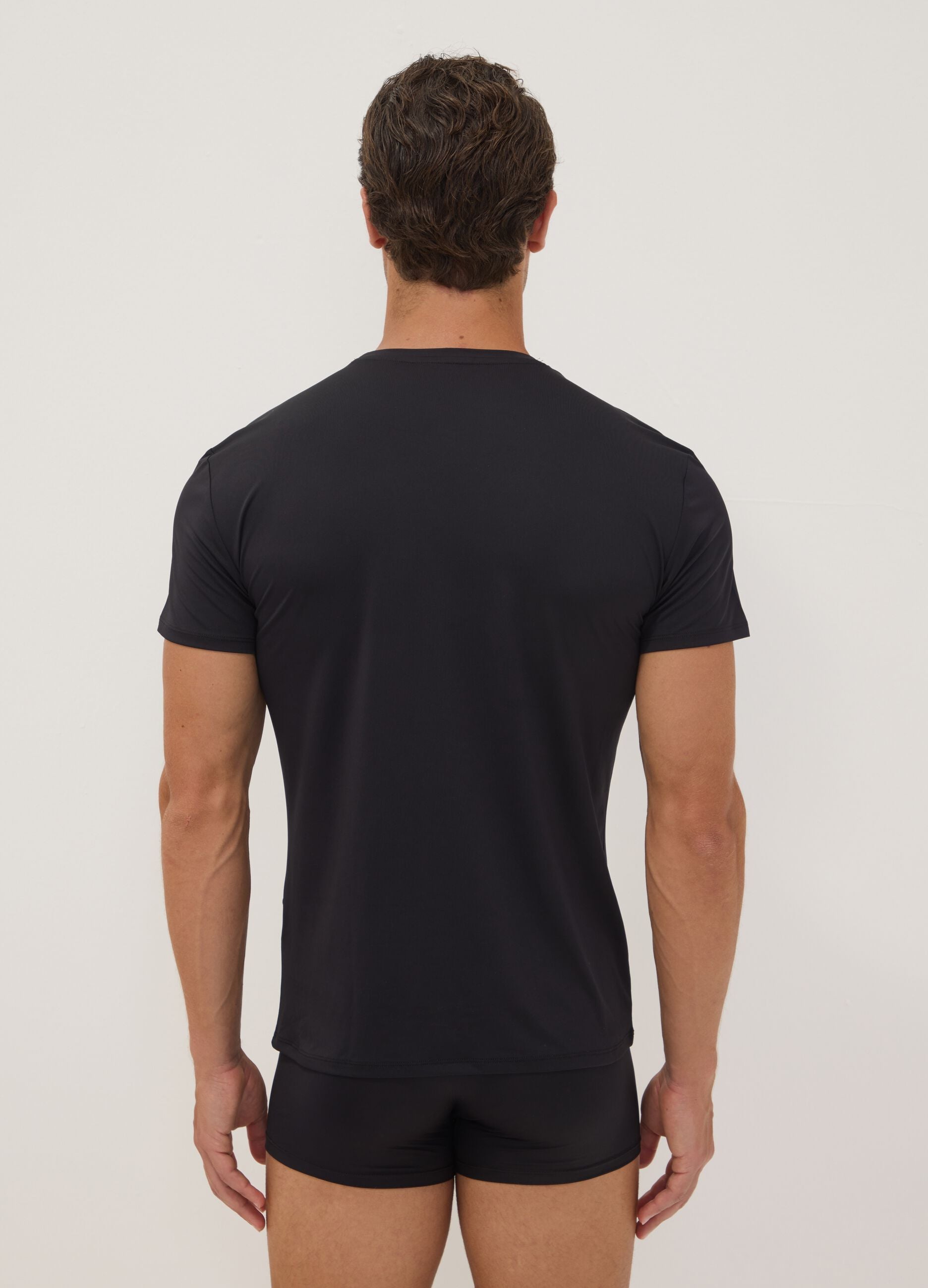 2-pack of black stretch microfibre T-shirts, regular fit