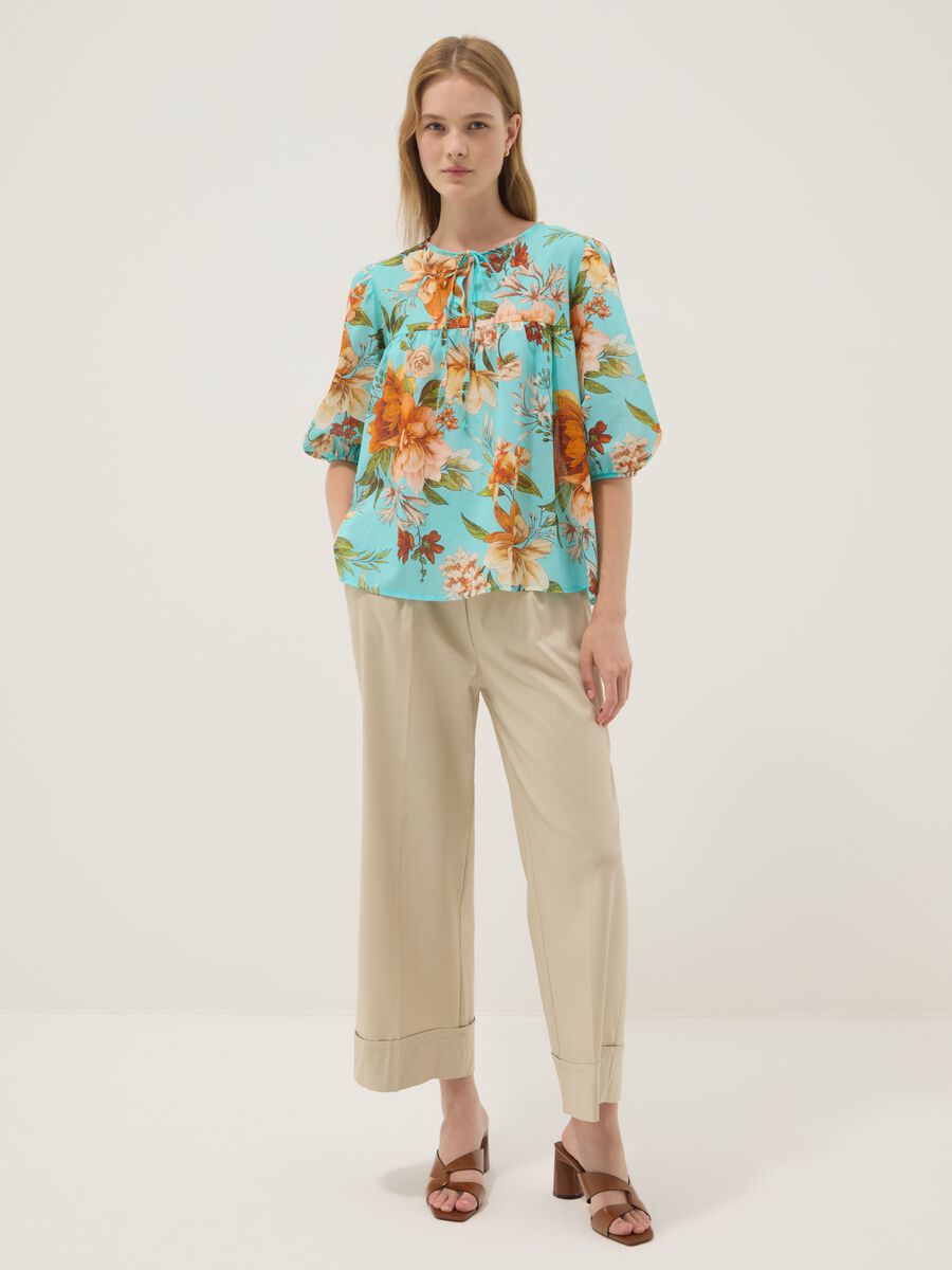 Blue pure cotton blouse with floral print_2