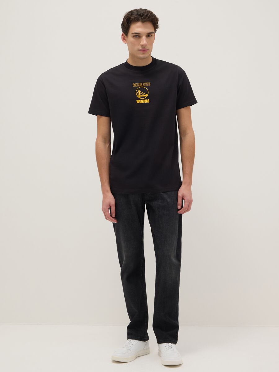 Black pure cotton regular fit T-shirt with Golden State Warriors logo_1