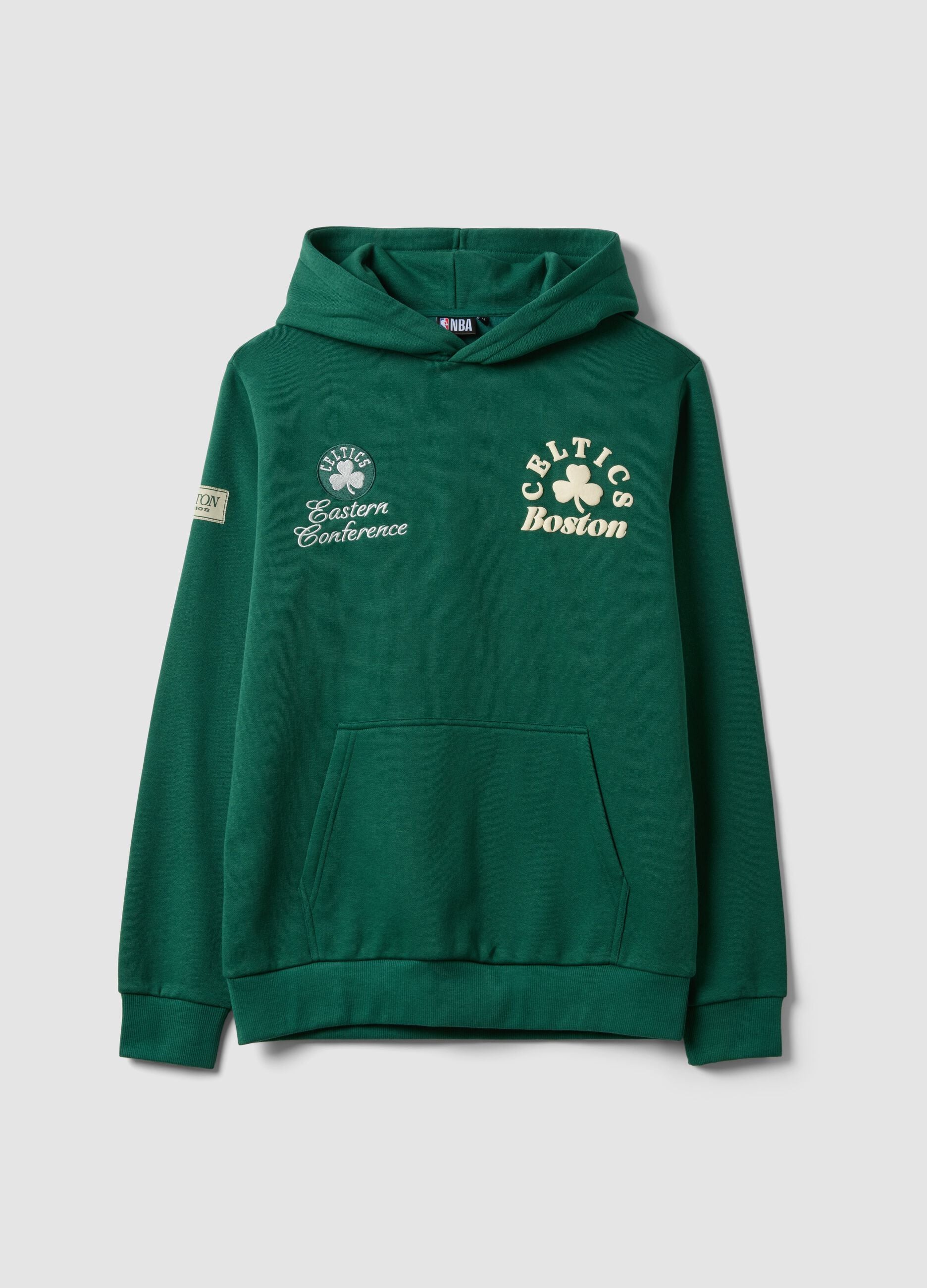 Felpa verde con cappuccio in misto cotone a tema Boston Celtics