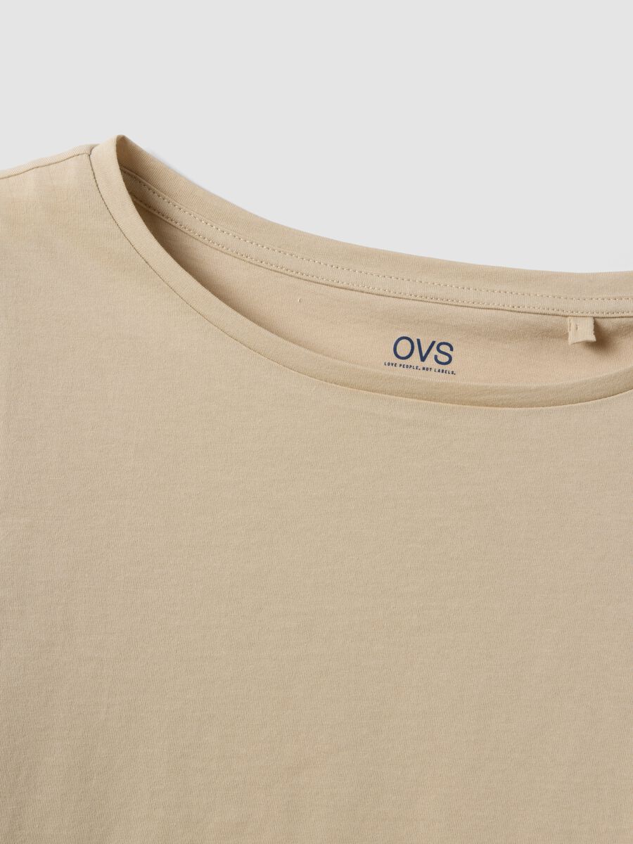 Beige short-sleeved pure cotton T-shirt_5