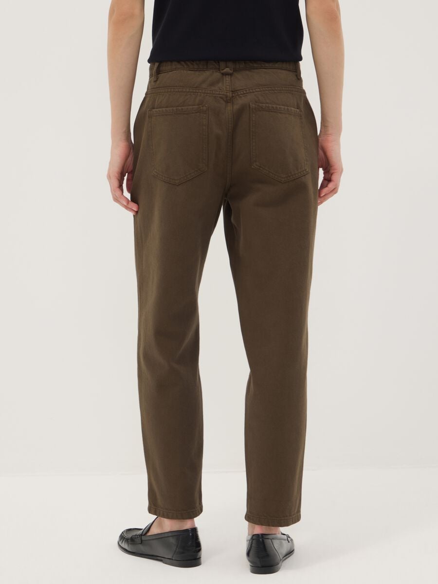 Brown denim baggy-fit jeans in pure cotton with paperbag waist_2
