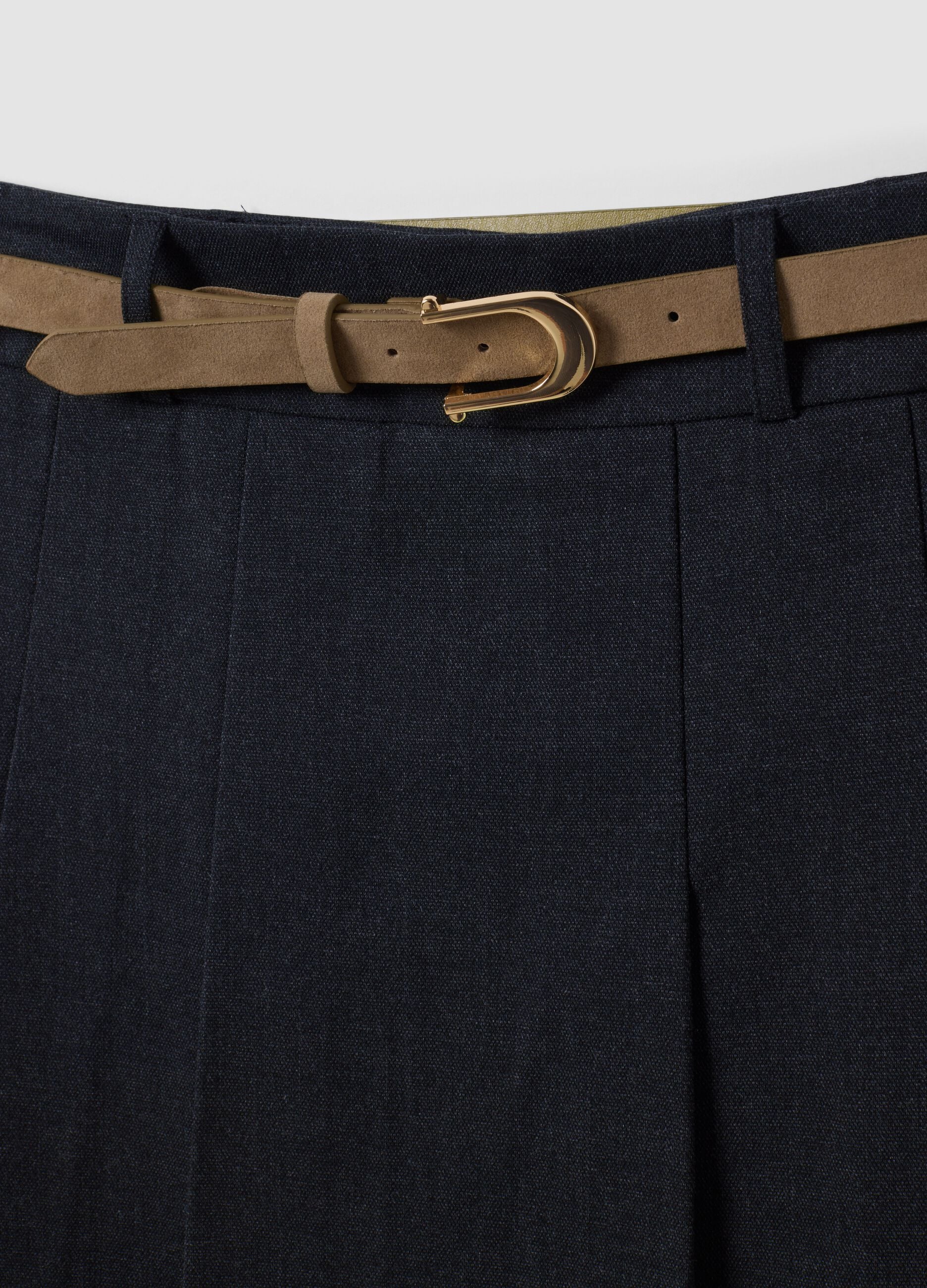 Grey stretch viscose mini skirt with belt
