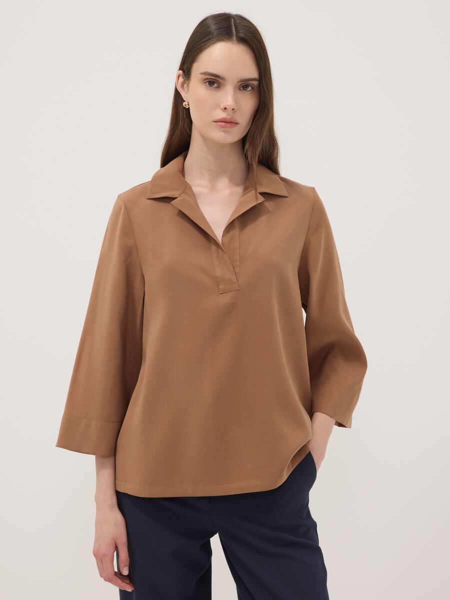 Beige viscose-blend shirt with classic collar_1