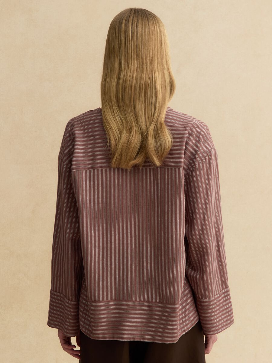 Regular fit multicolour striped linen-blend shirt with a Mandarin collar_3