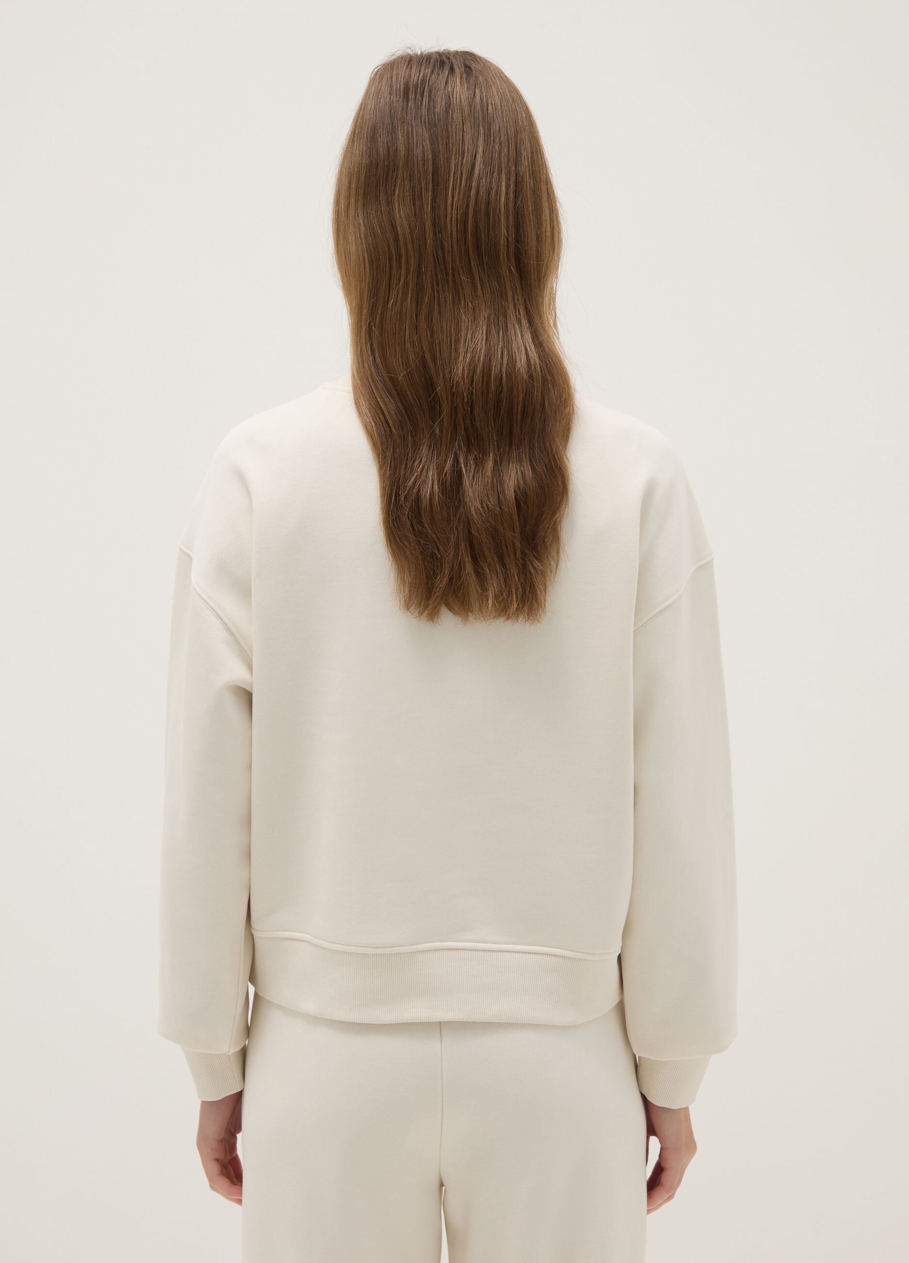 White regular fit cotton blend sweatshirt with round neck