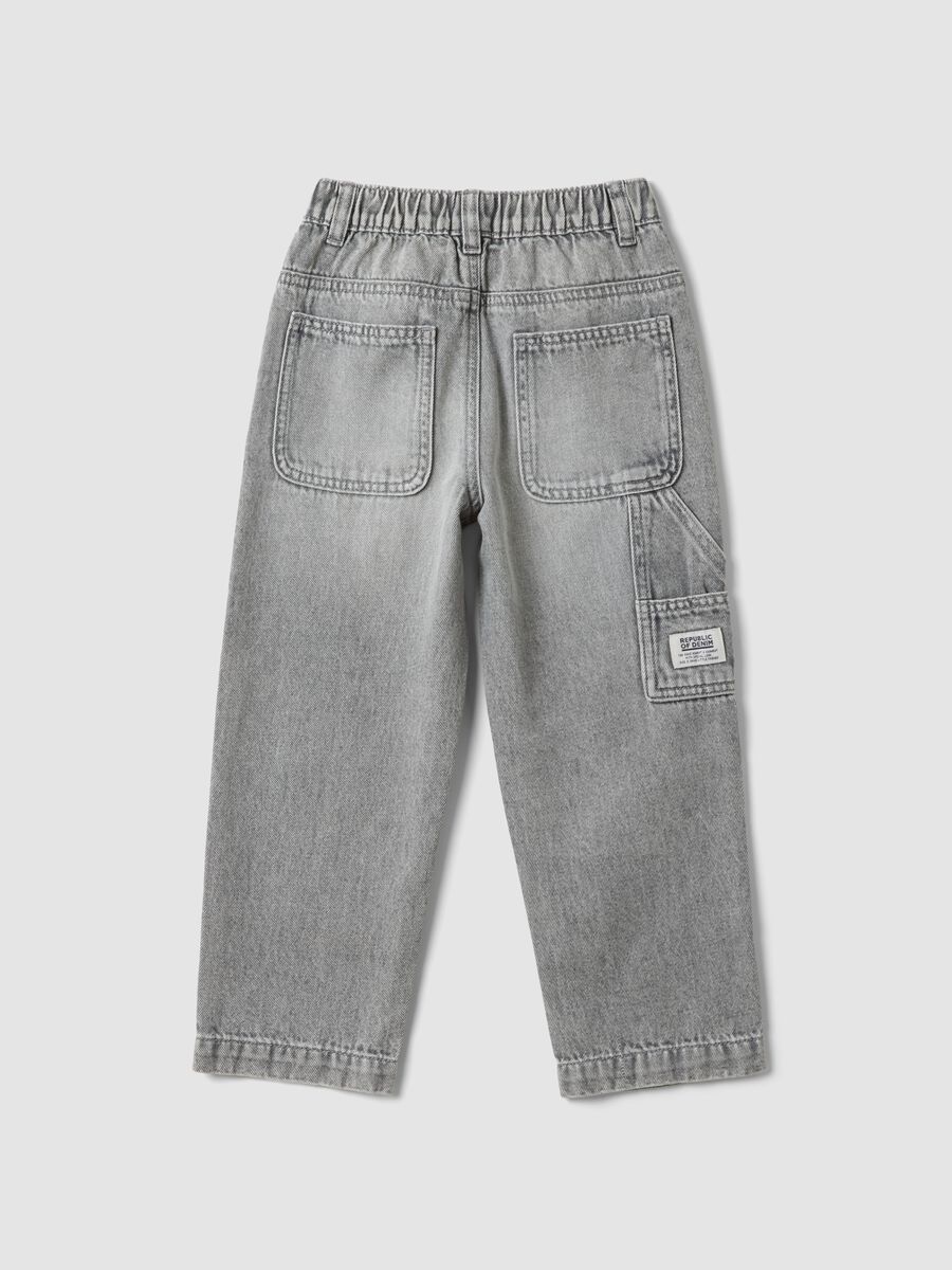 Grey cotton denim joggers with elasticated waist, relaxed fit_1