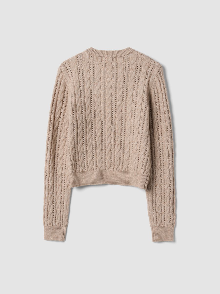 Beige cable-knit wool-blend crew-neck jumper, regular fit_2