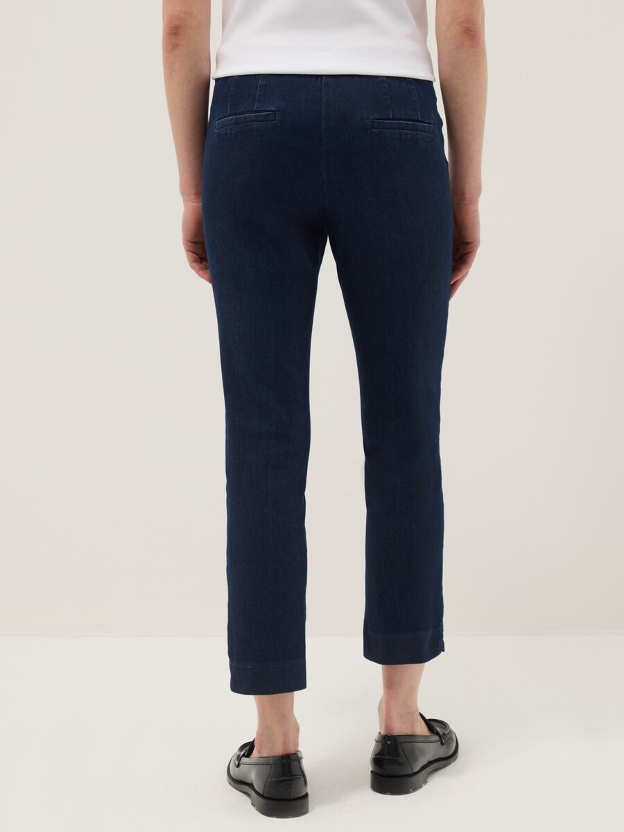 Blue slim fit stretch denim cotton blend trousers_2