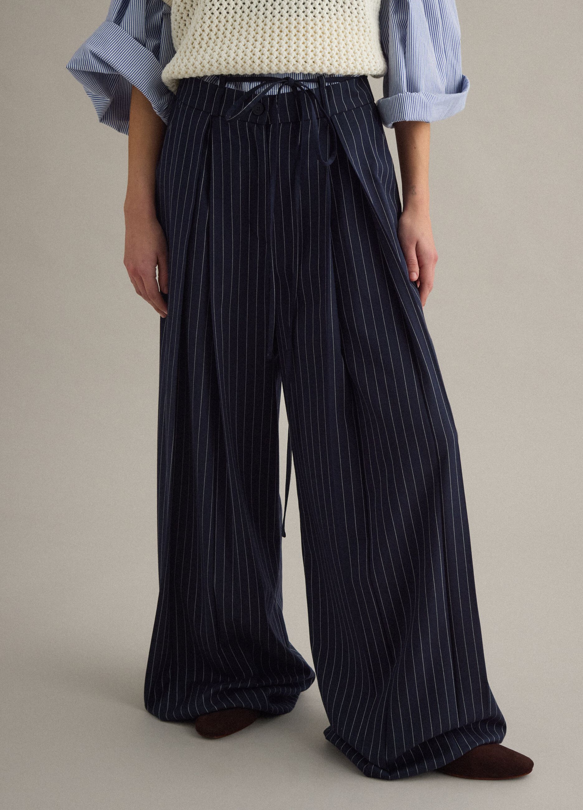 Multicolour Stripe Flare Trousers in Viscose Blend