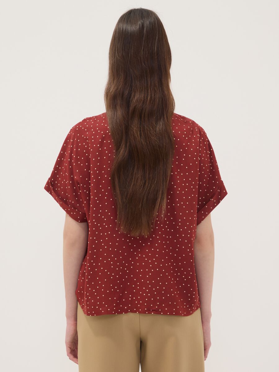 Red polka-dot pure viscose short-sleeved oversized shirt_3