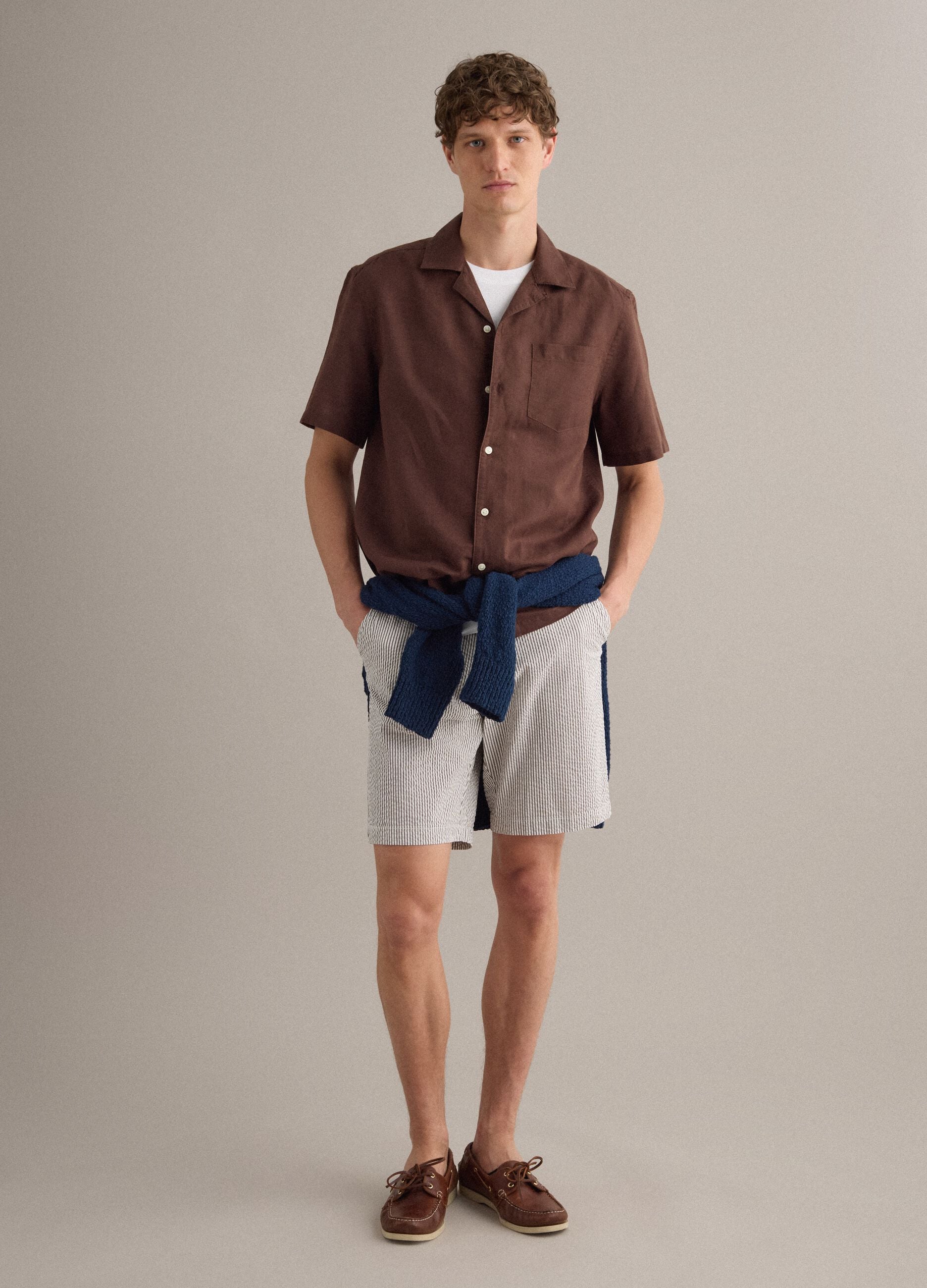 Multicolour striped regular-fit stretch cotton shorts