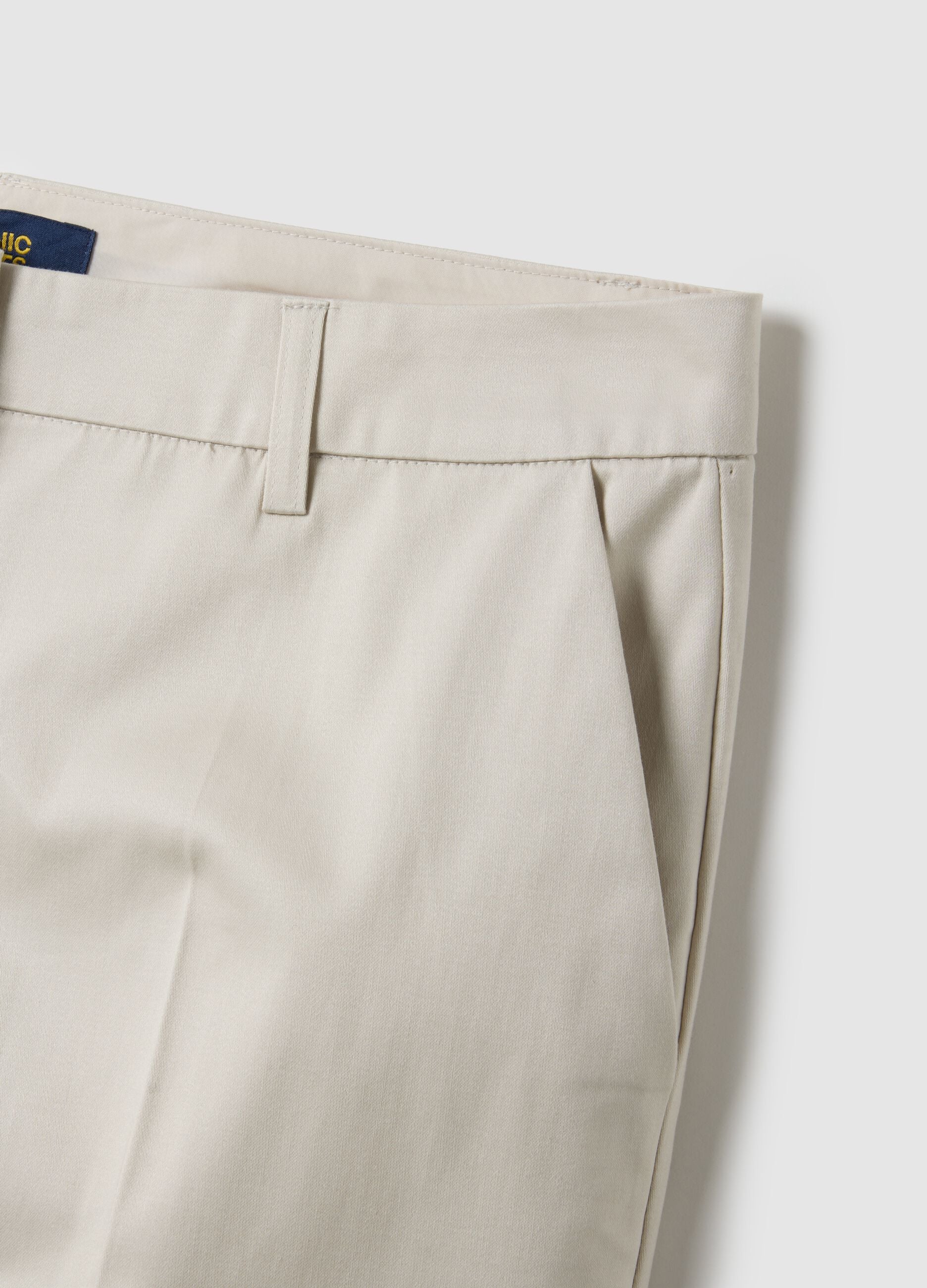 Beige stretch cotton satin trousers regular fit