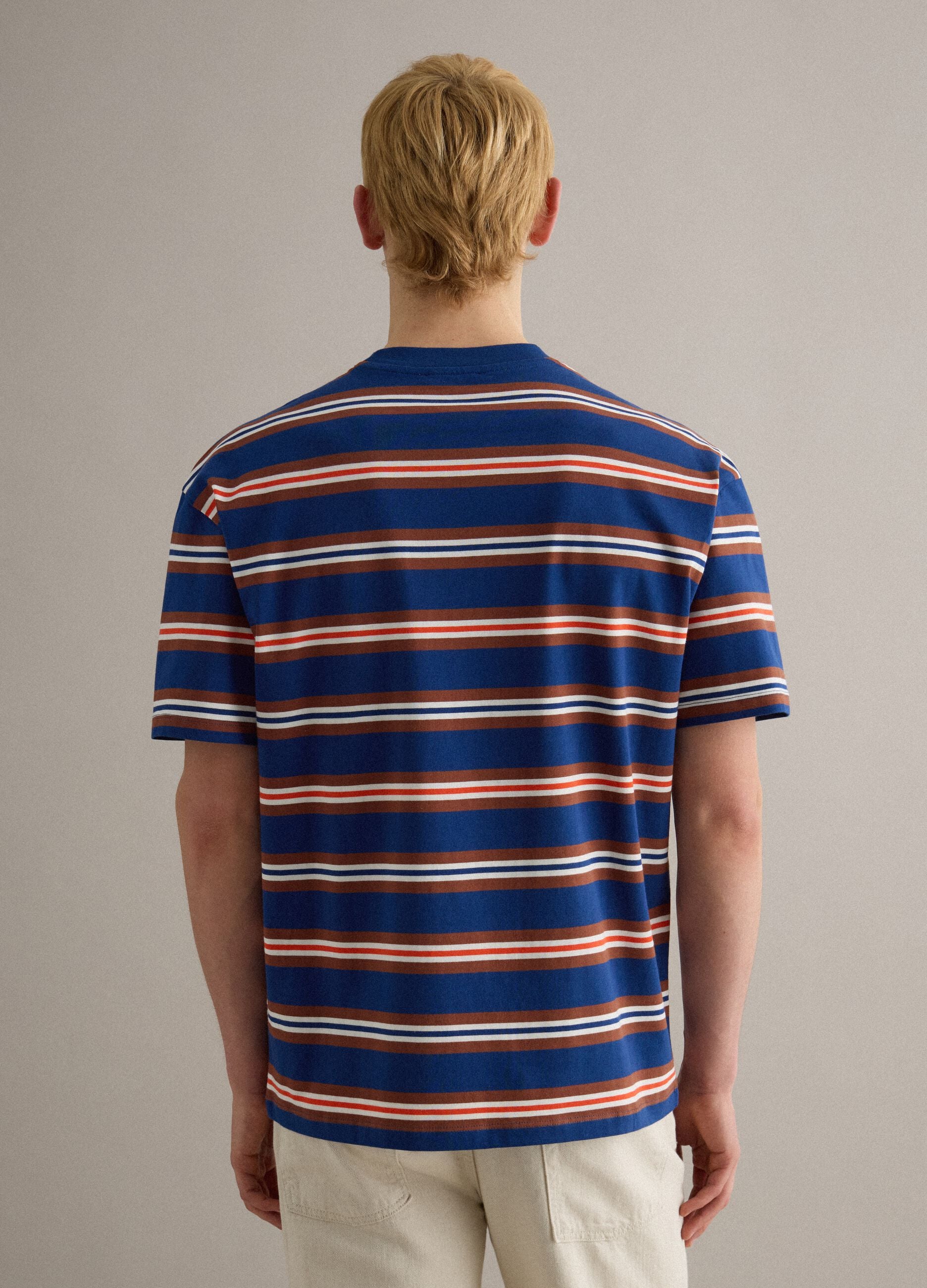 Multicolour striped pure cotton t-shirt with relaxed fit