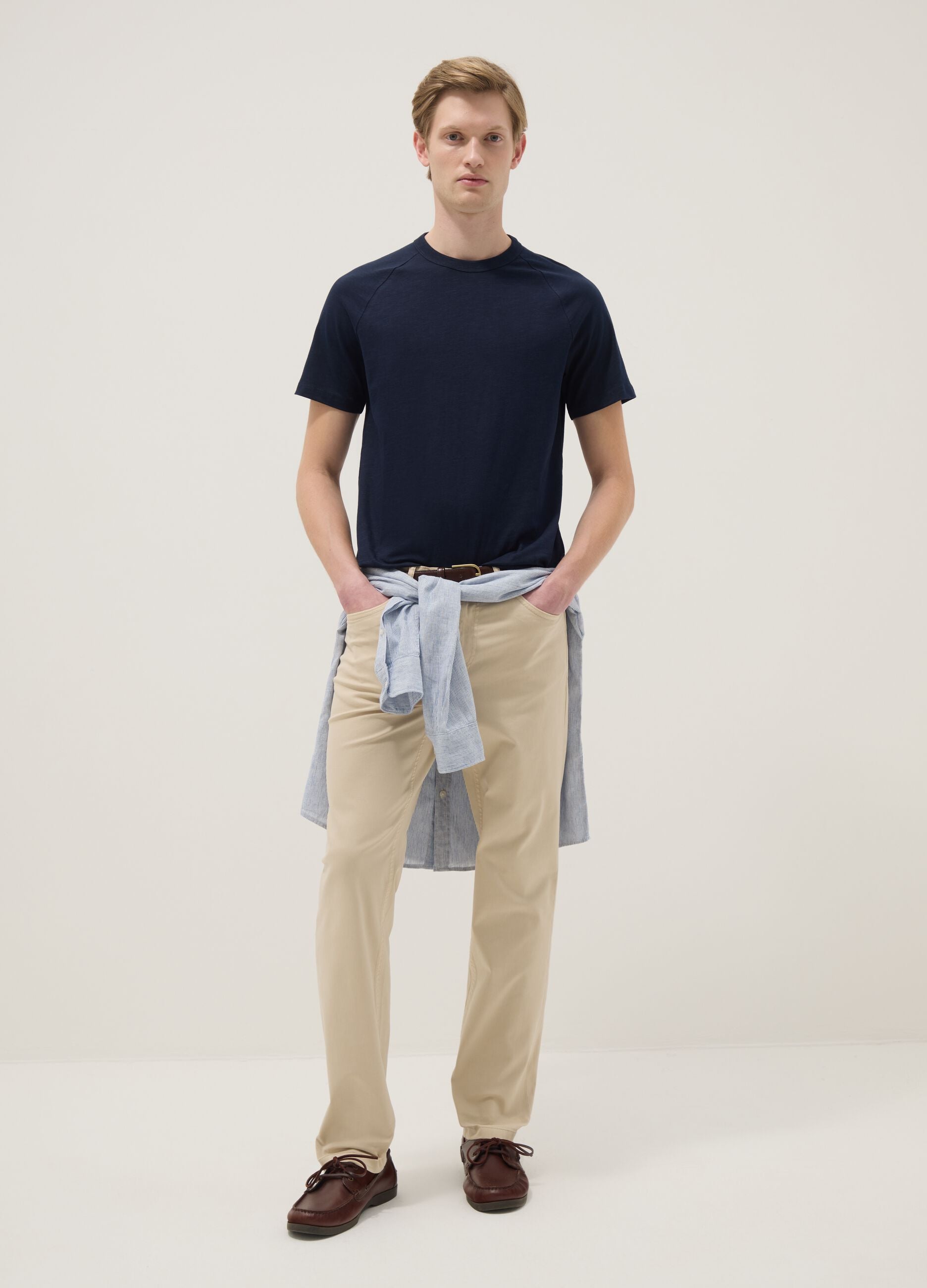 Regular fit blue pure cotton T-shirt