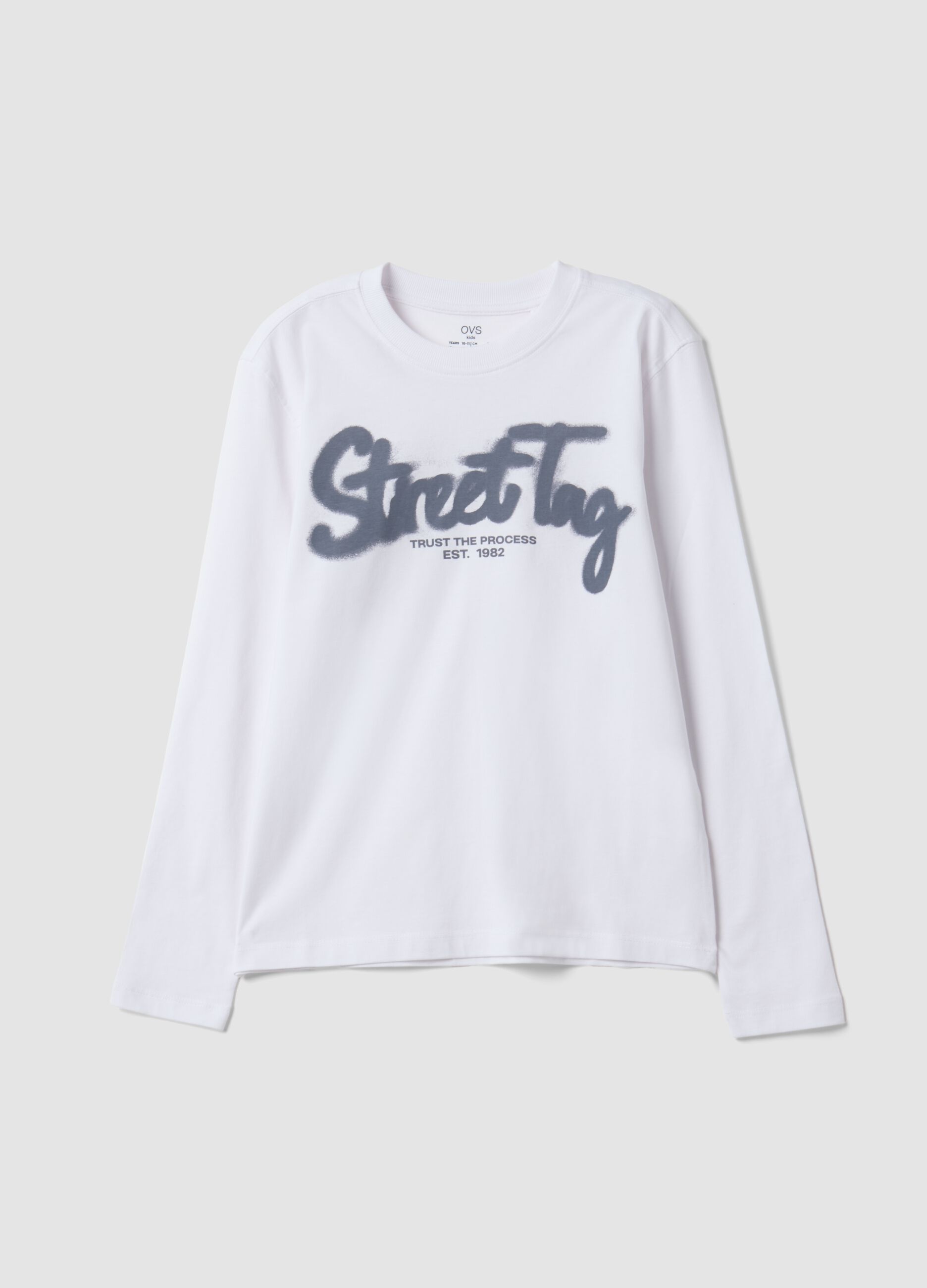 White organic cotton T-shirt with &ldquo;Street Tag&rdquo; print for boys