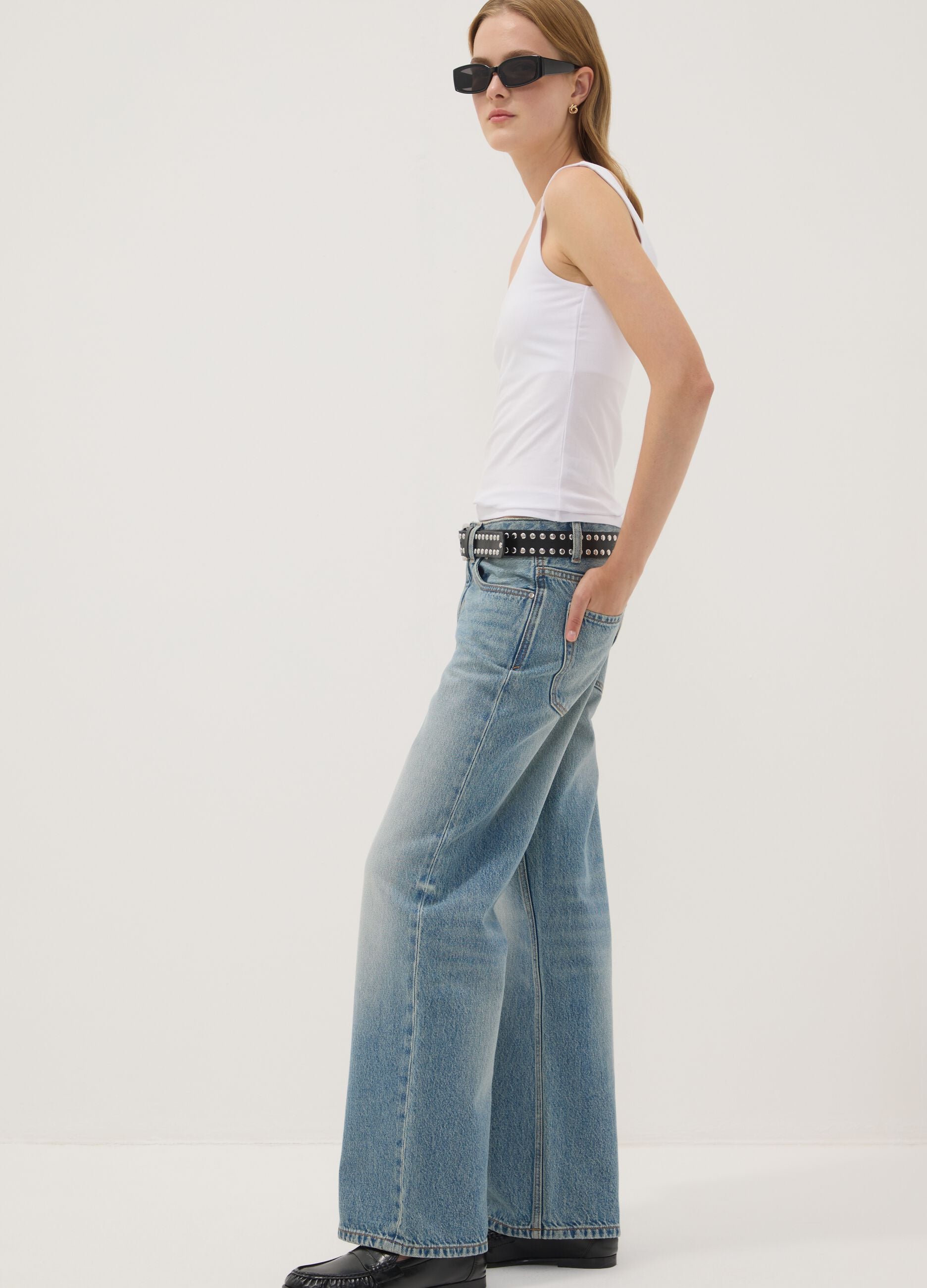 Light blue pure cotton straight-fit jeans