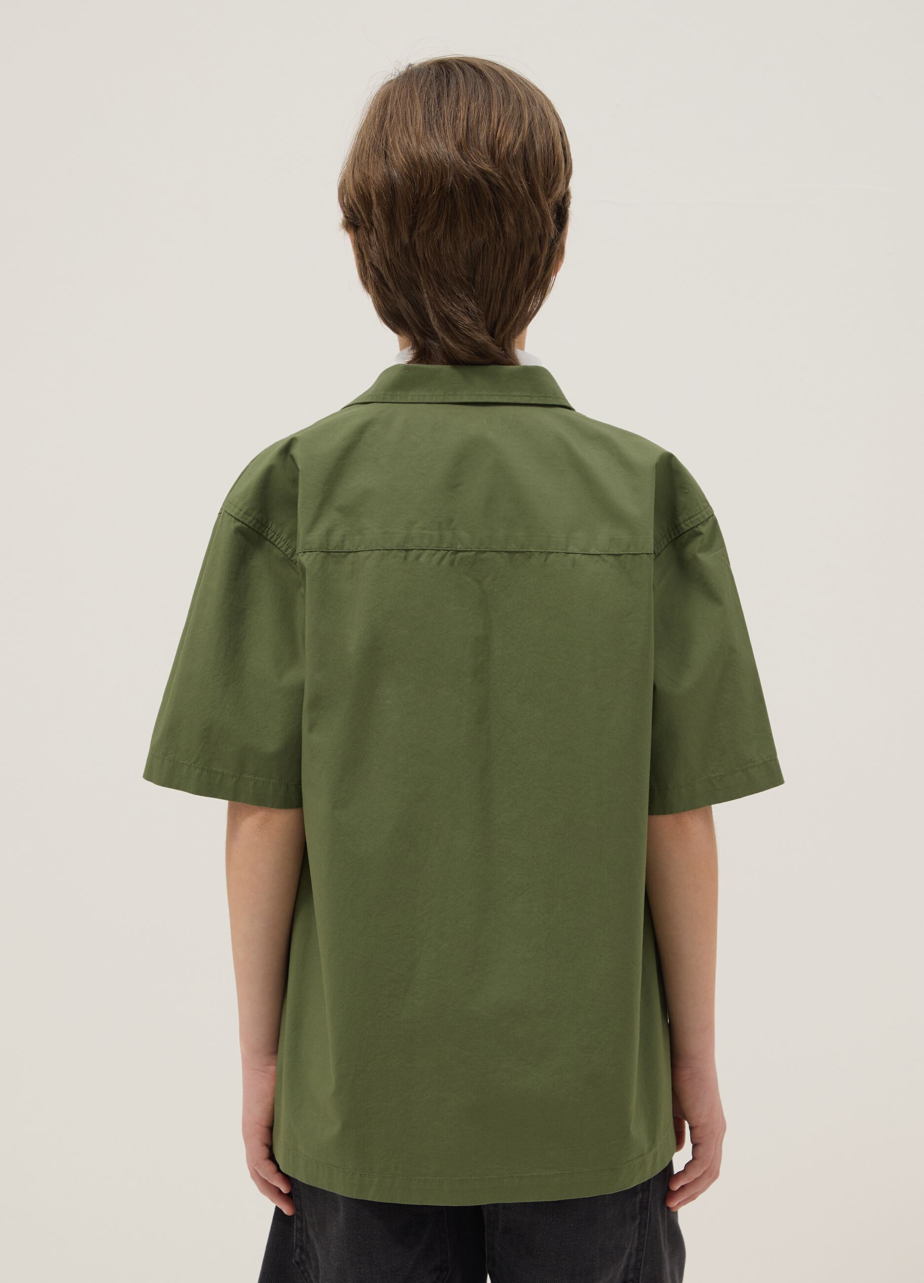 Boys&rsquo; green pure cotton shirt, oversized fit