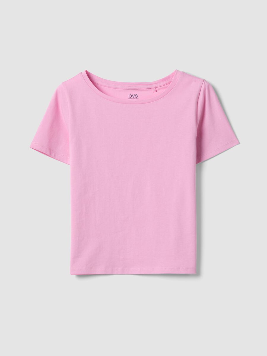 Pink pure cotton T-shirt with crew neck_4