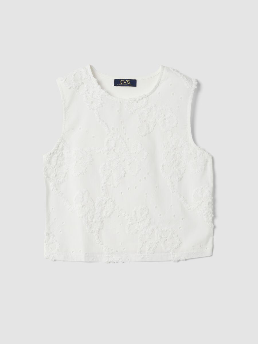 White pure cotton tank top with floral embroidery_4