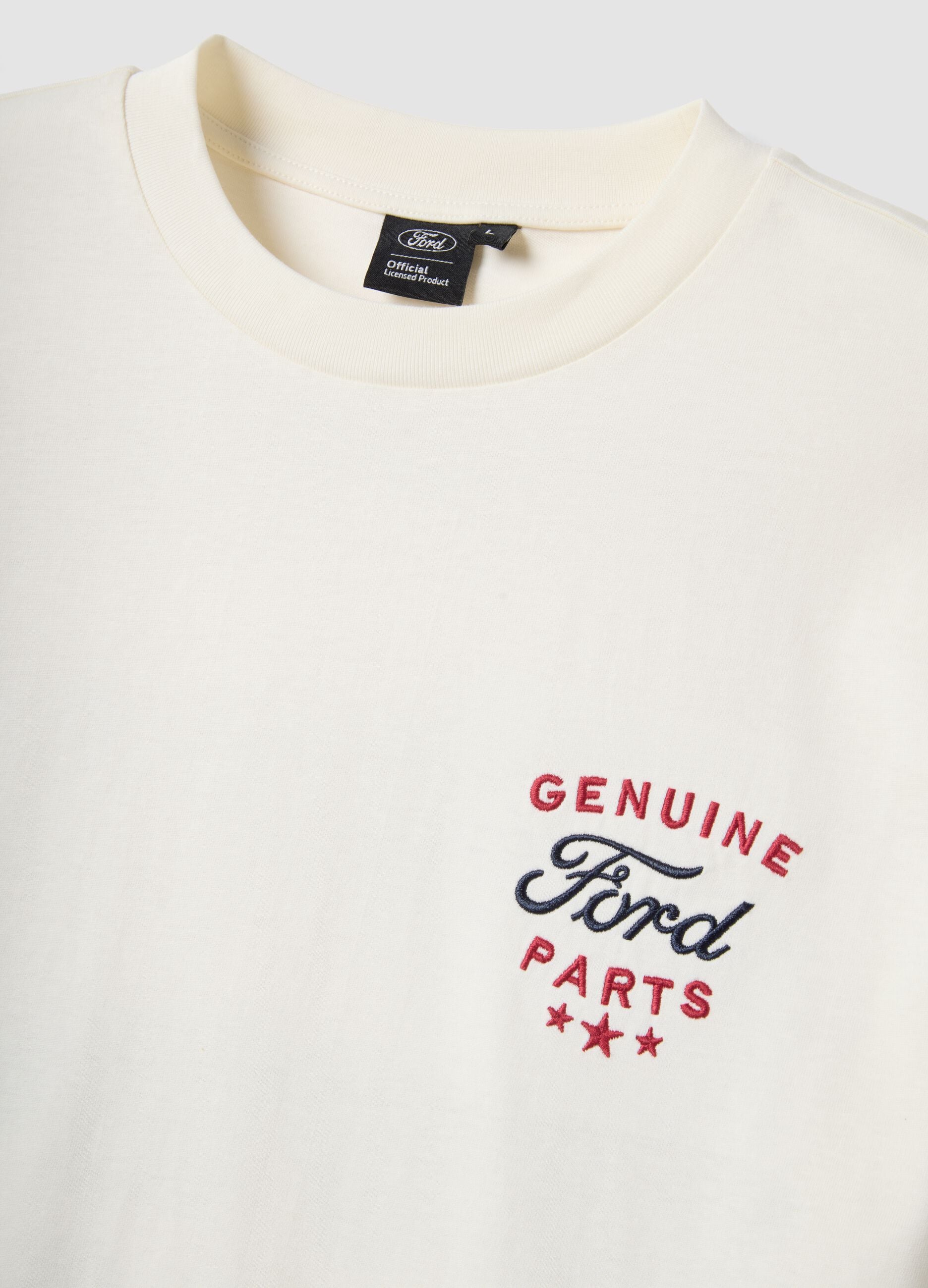 White pure cotton short-sleeve T-shirt with Ford print