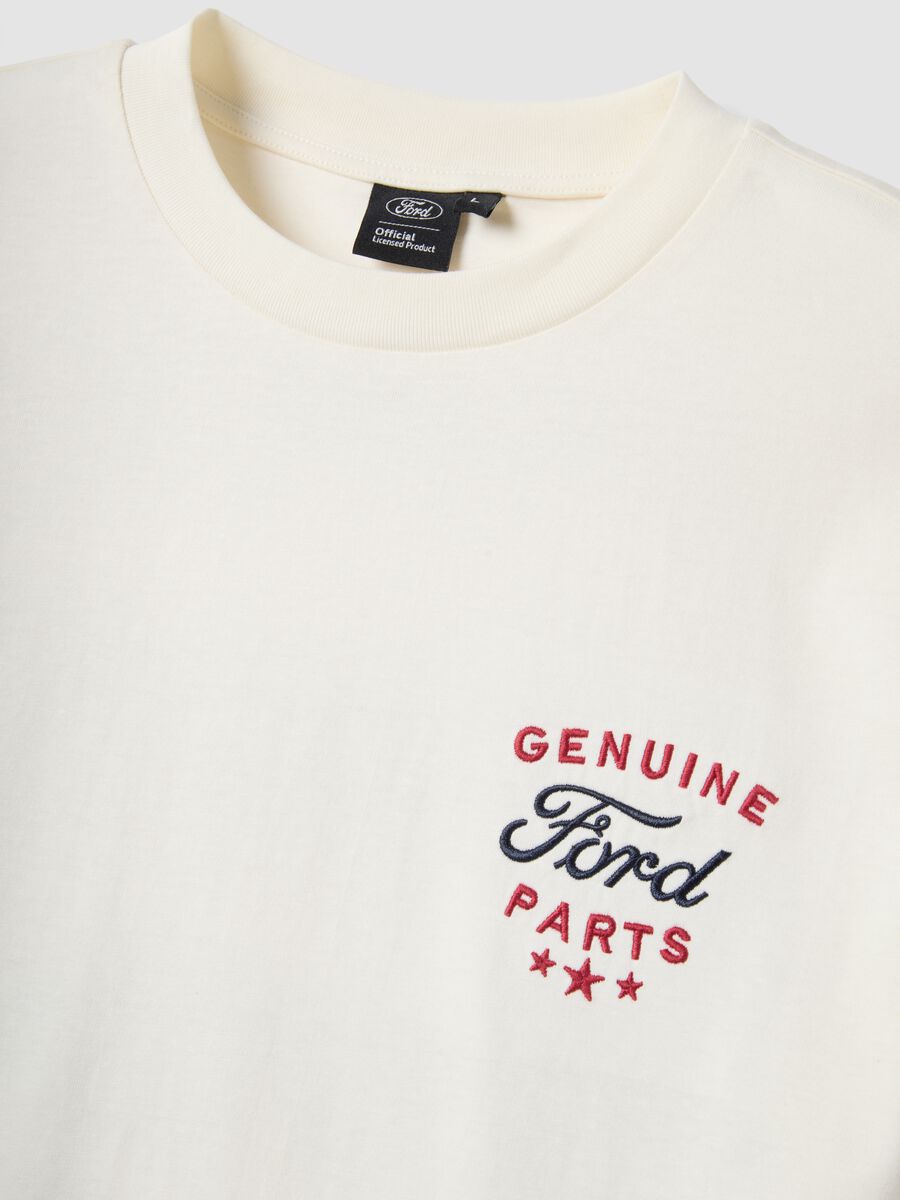 White pure cotton short-sleeve T-shirt with Ford print_5