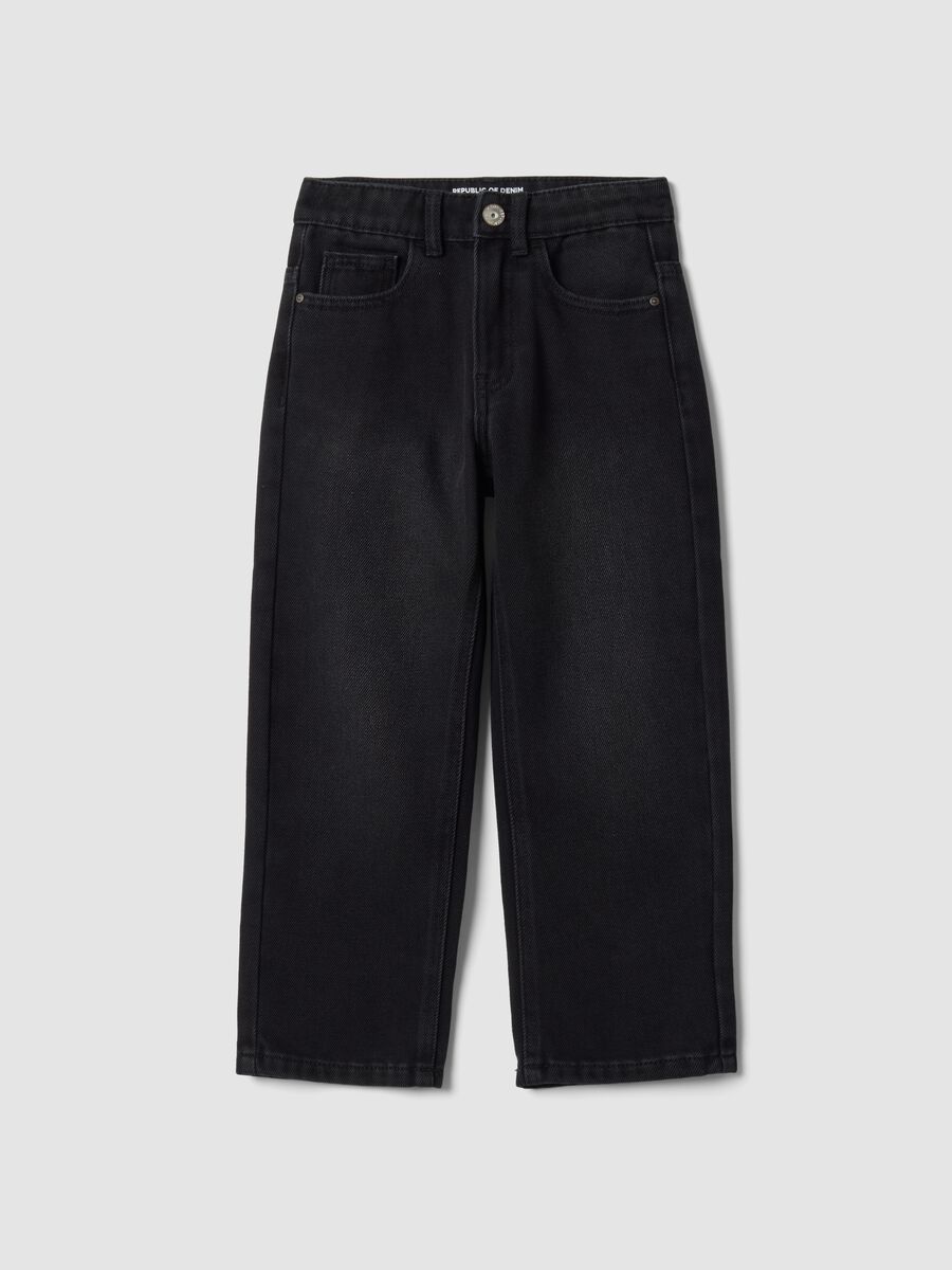 Black wide-leg cotton and viscose blend jeans for boys_0