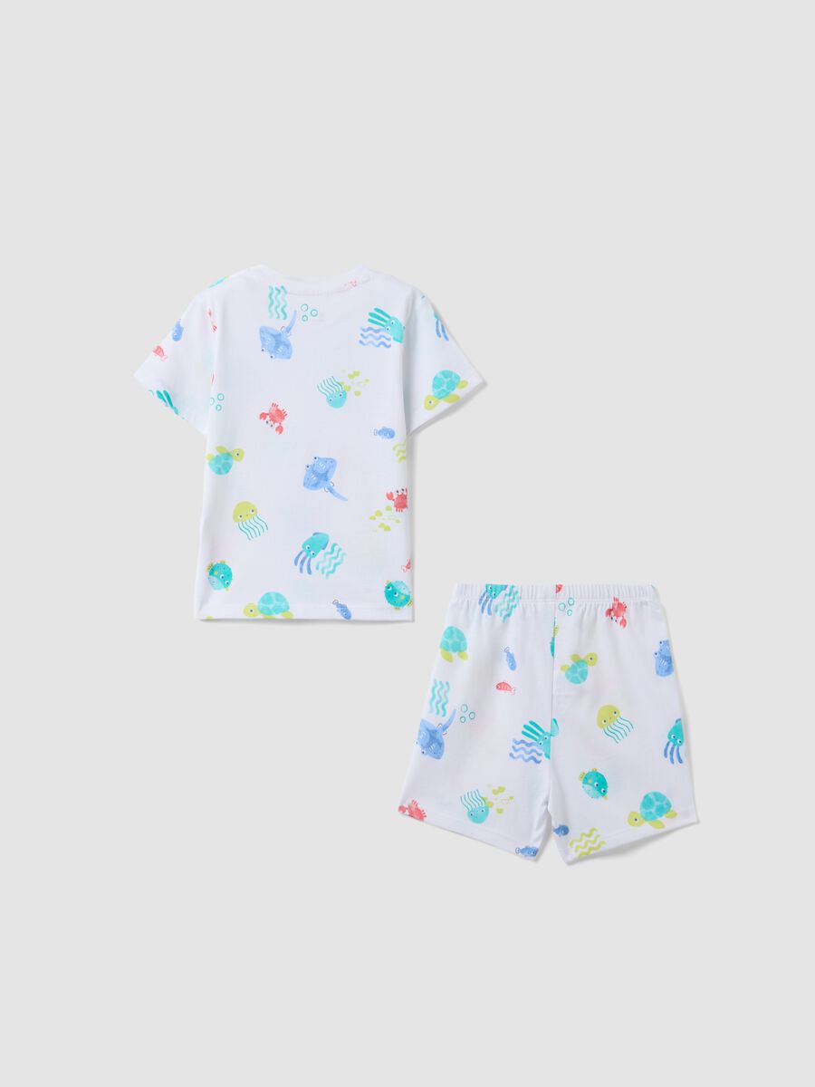 Newborn white pure cotton pyjamas regular fit with marine prints_1