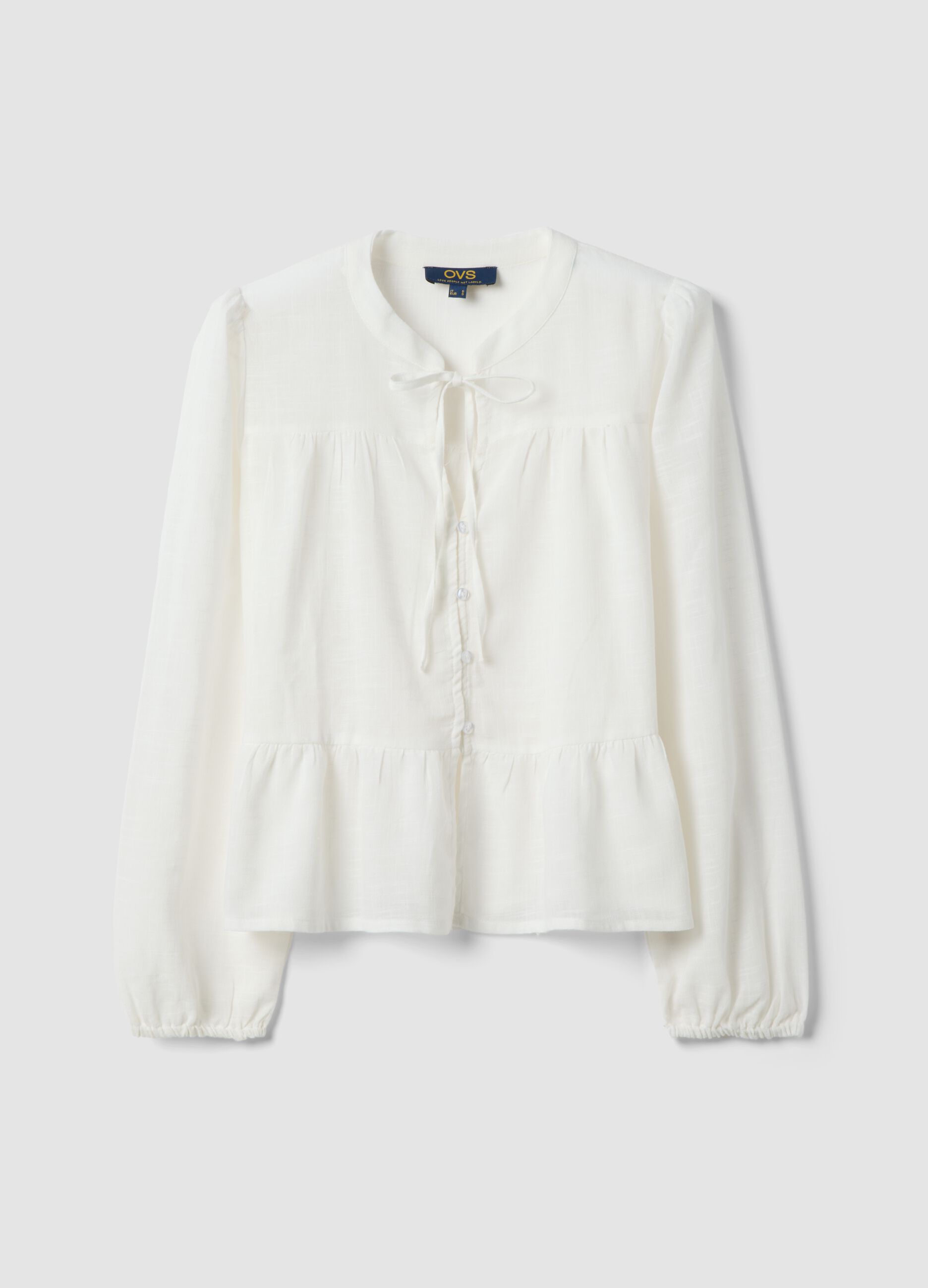White pure cotton tie-front shirt, regular fit