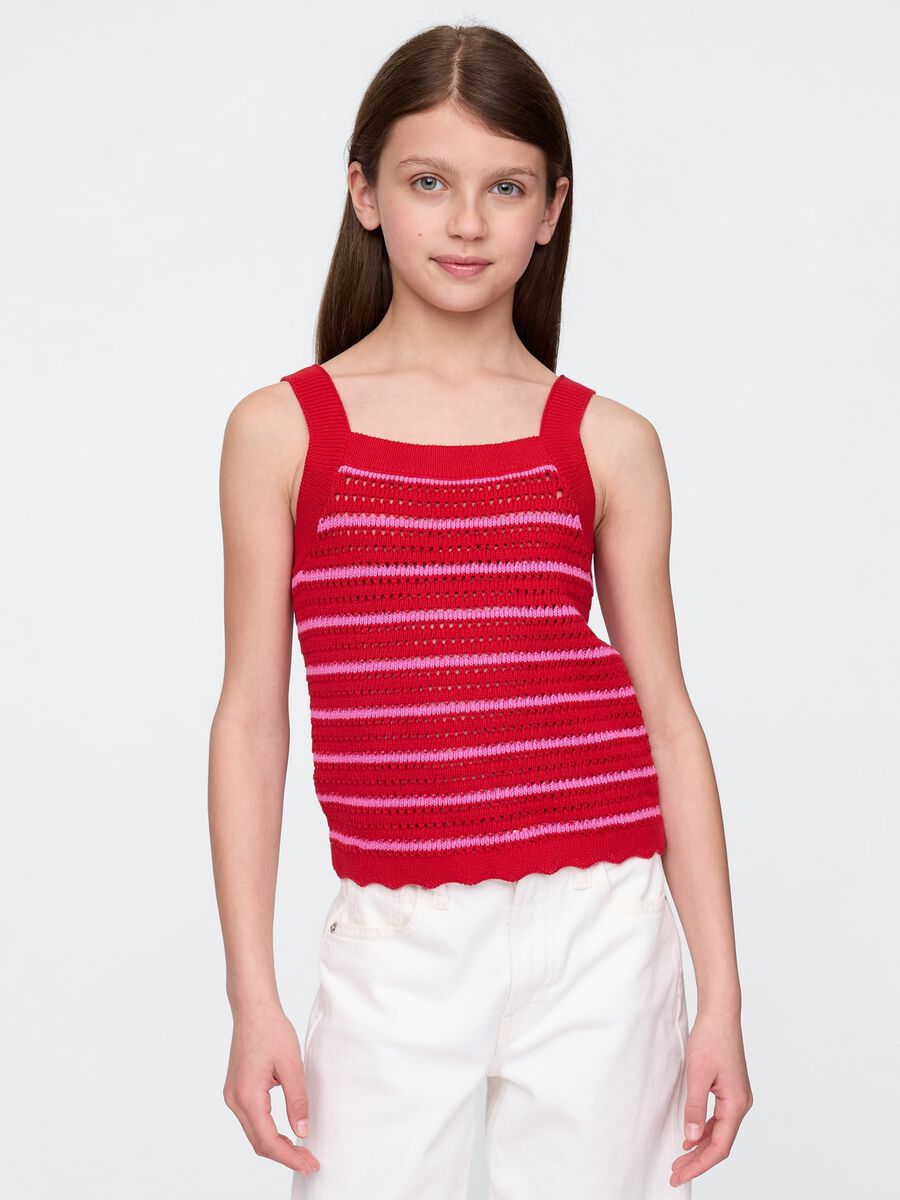 Top in cotone con lavorazione crochet a righe_0