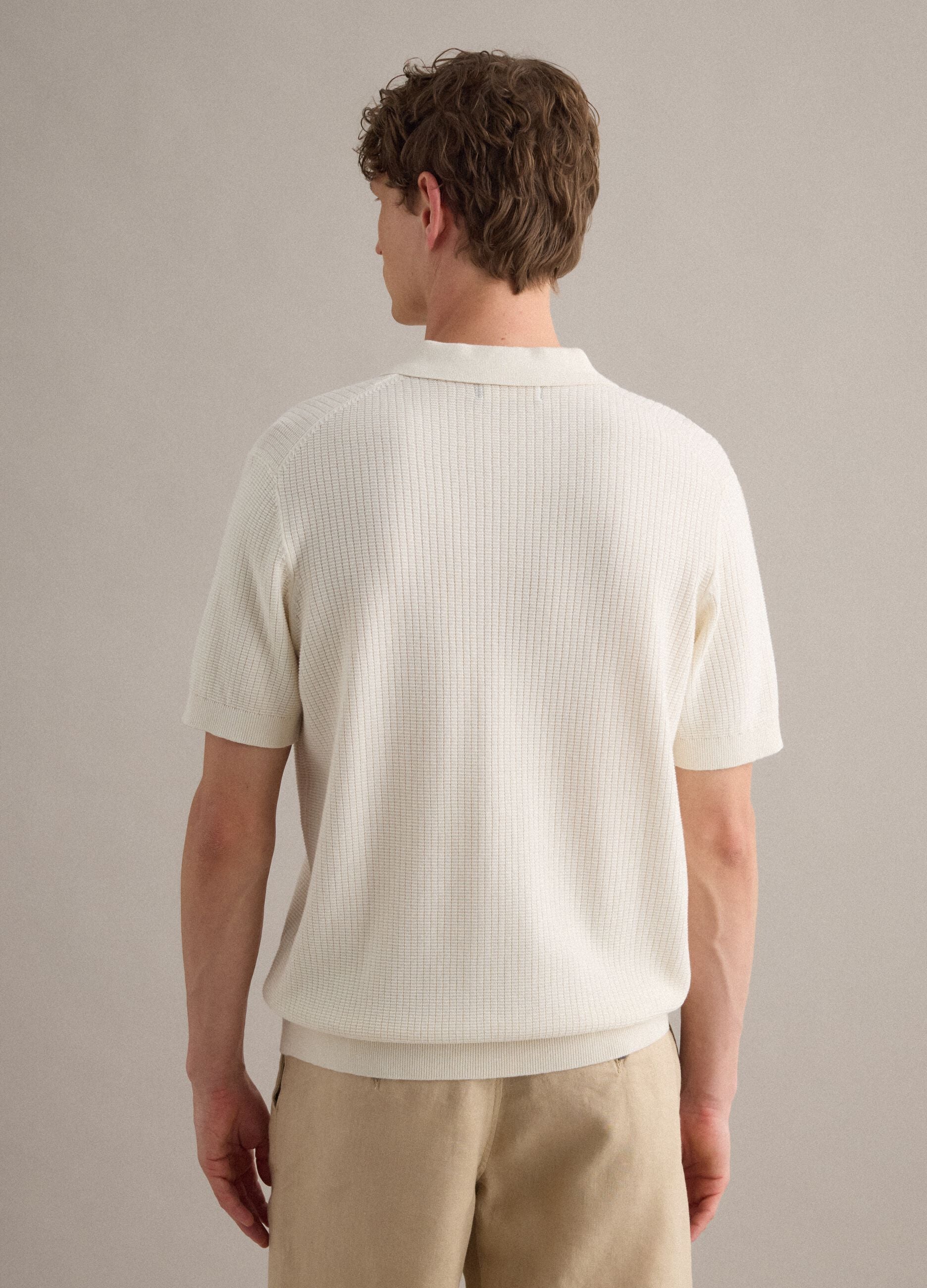 White pure cotton polo with chest pocket, regular fit