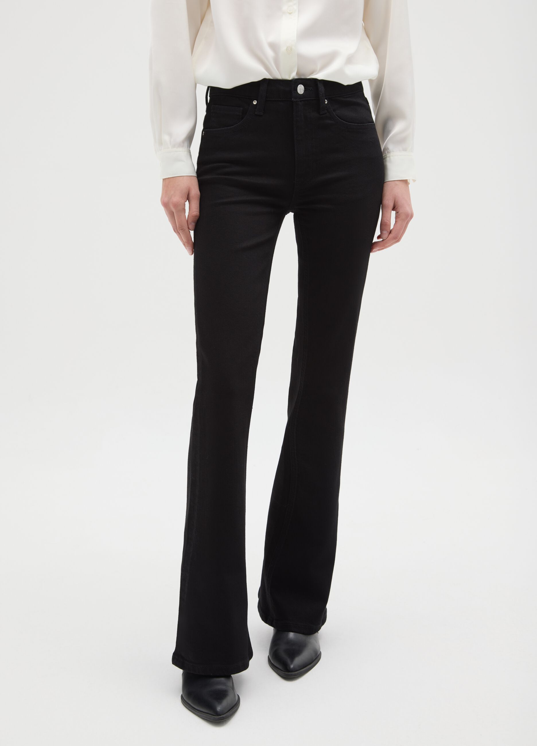 Black wide leg jeans in stretch cotton