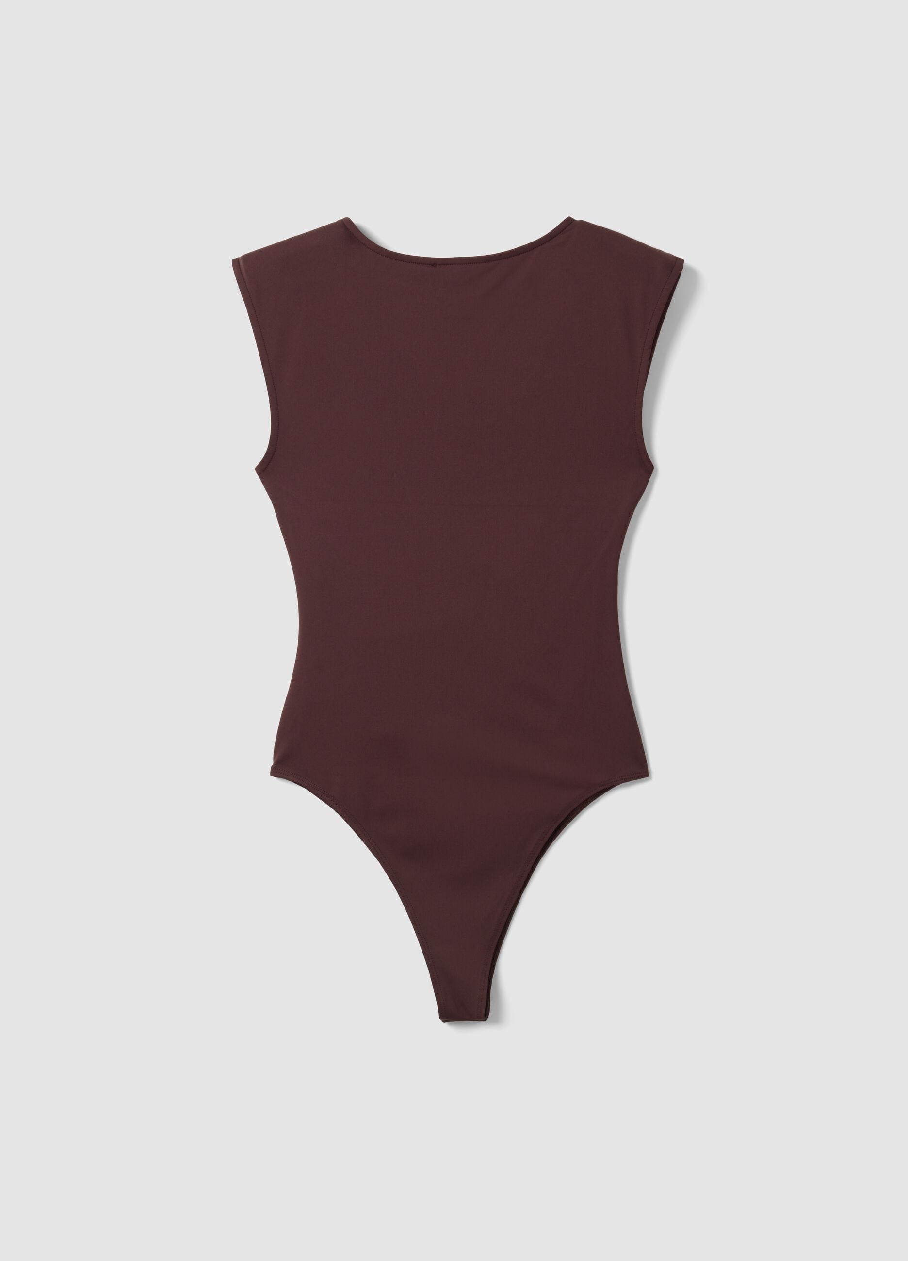 Brown stretch bodysuit with ruching, regular fit