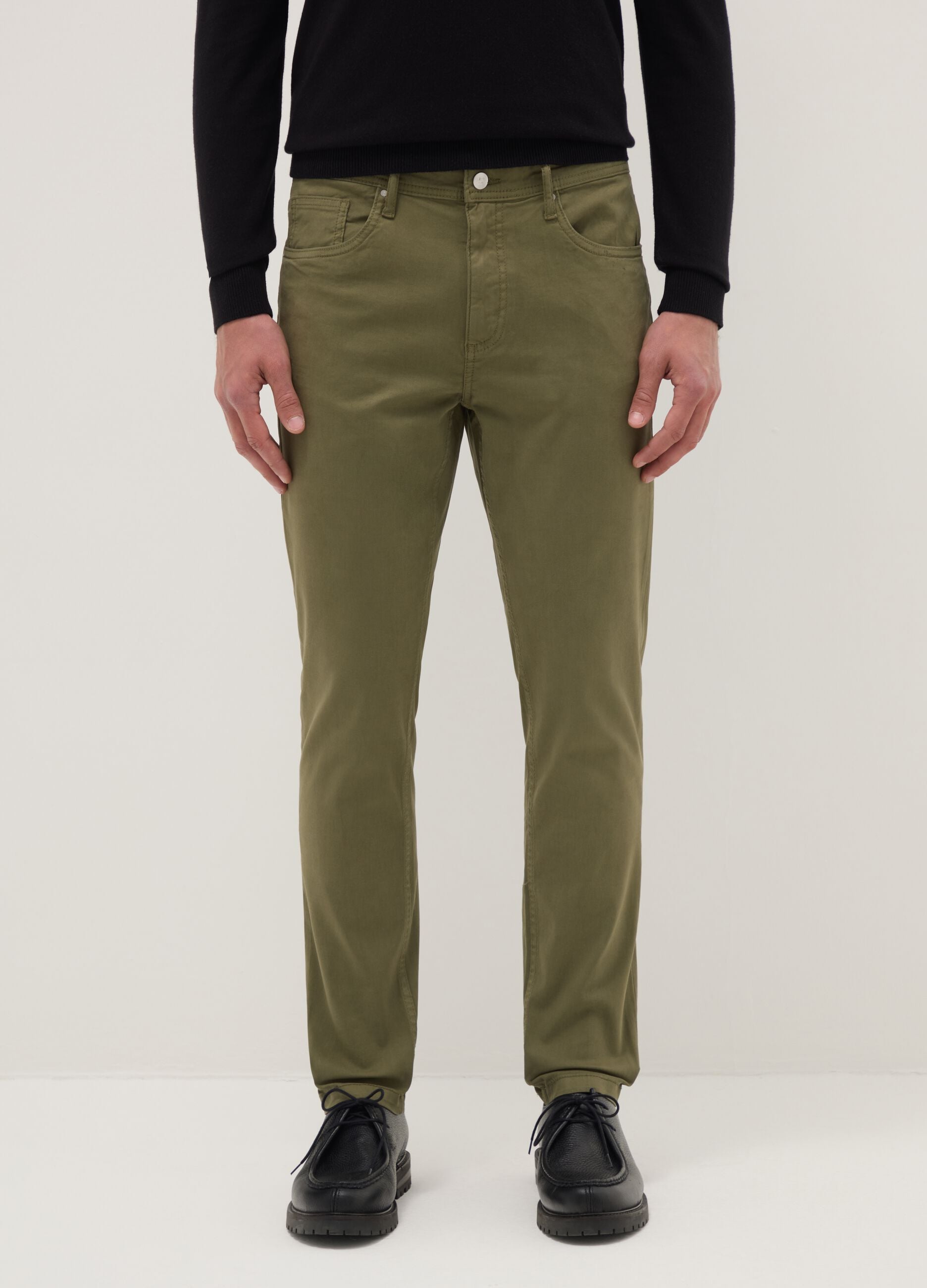 Green stretch cotton skinny fit trousers