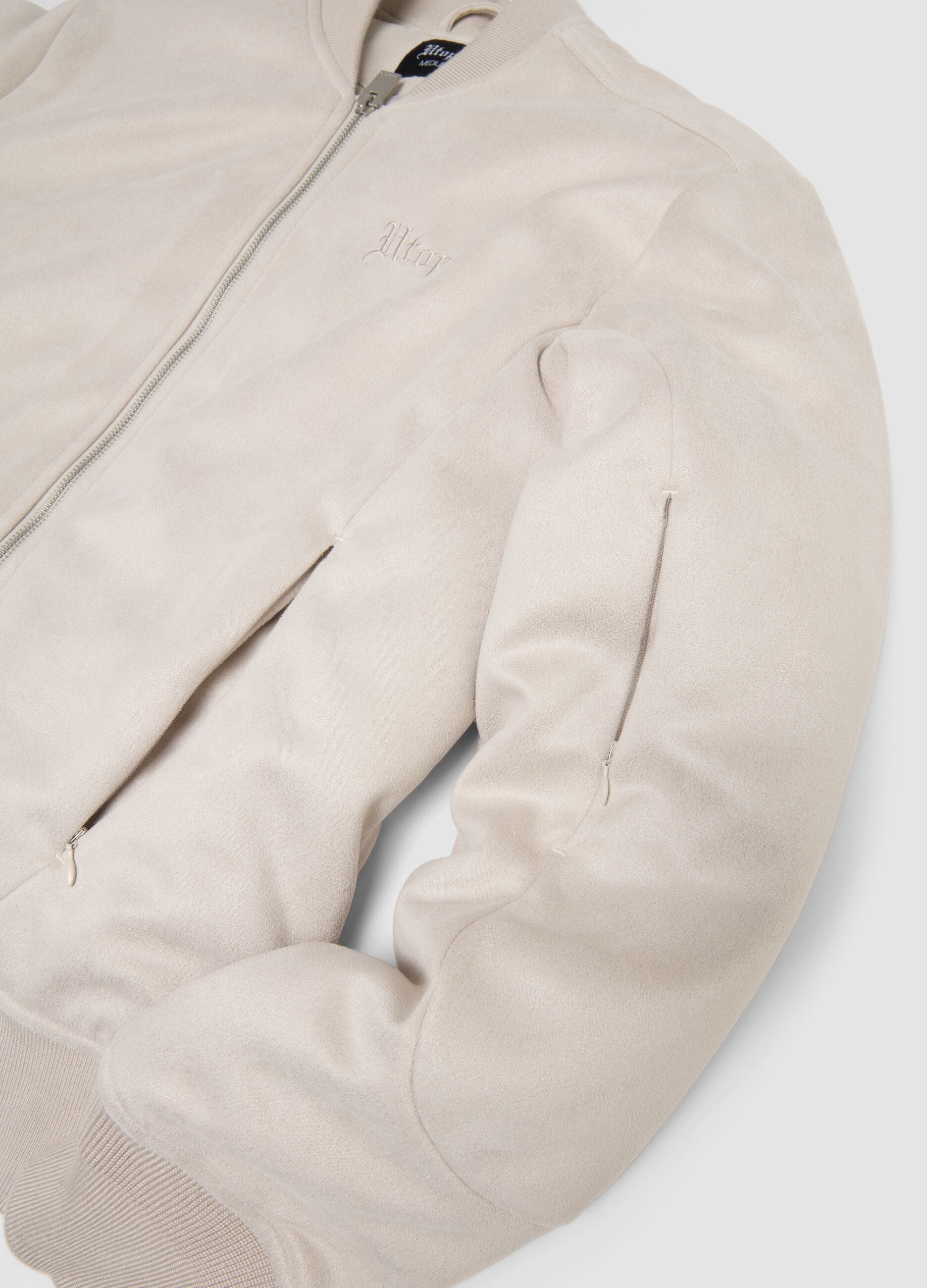 Faux Suede Bomber Jacket Light Beige