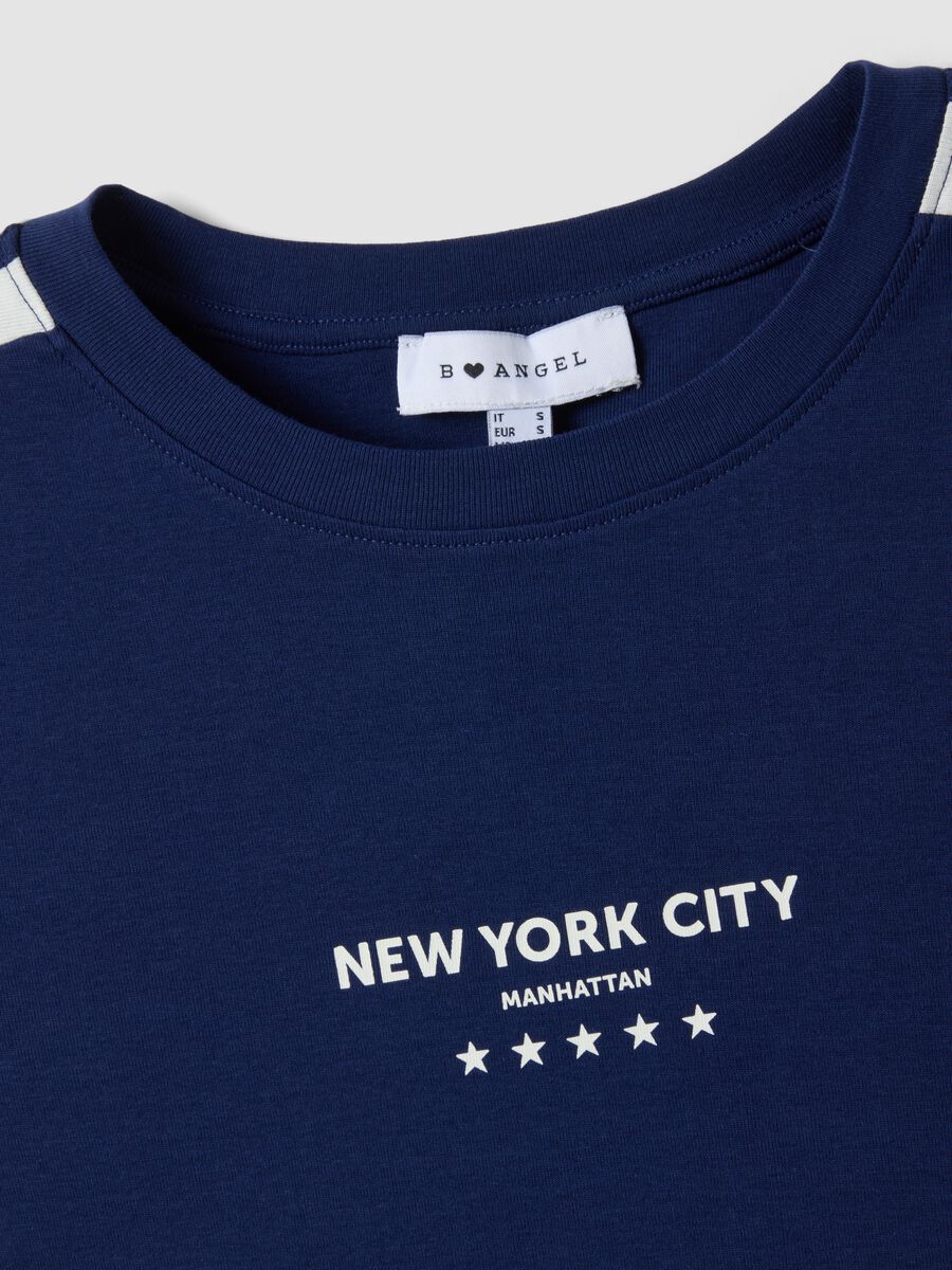 T-shirt blu in puro cotone con girocollo e stampa New York City_2