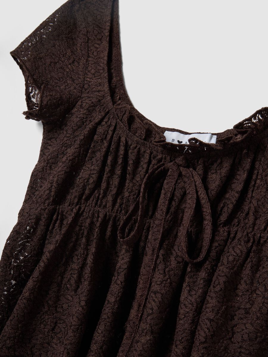 Brown lace regular fit t-shirt with bow_5