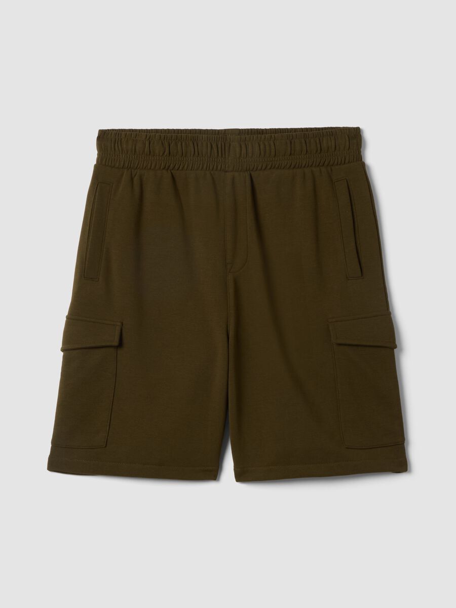Green cotton-blend cargo shorts with pockets, relaxed fit_4