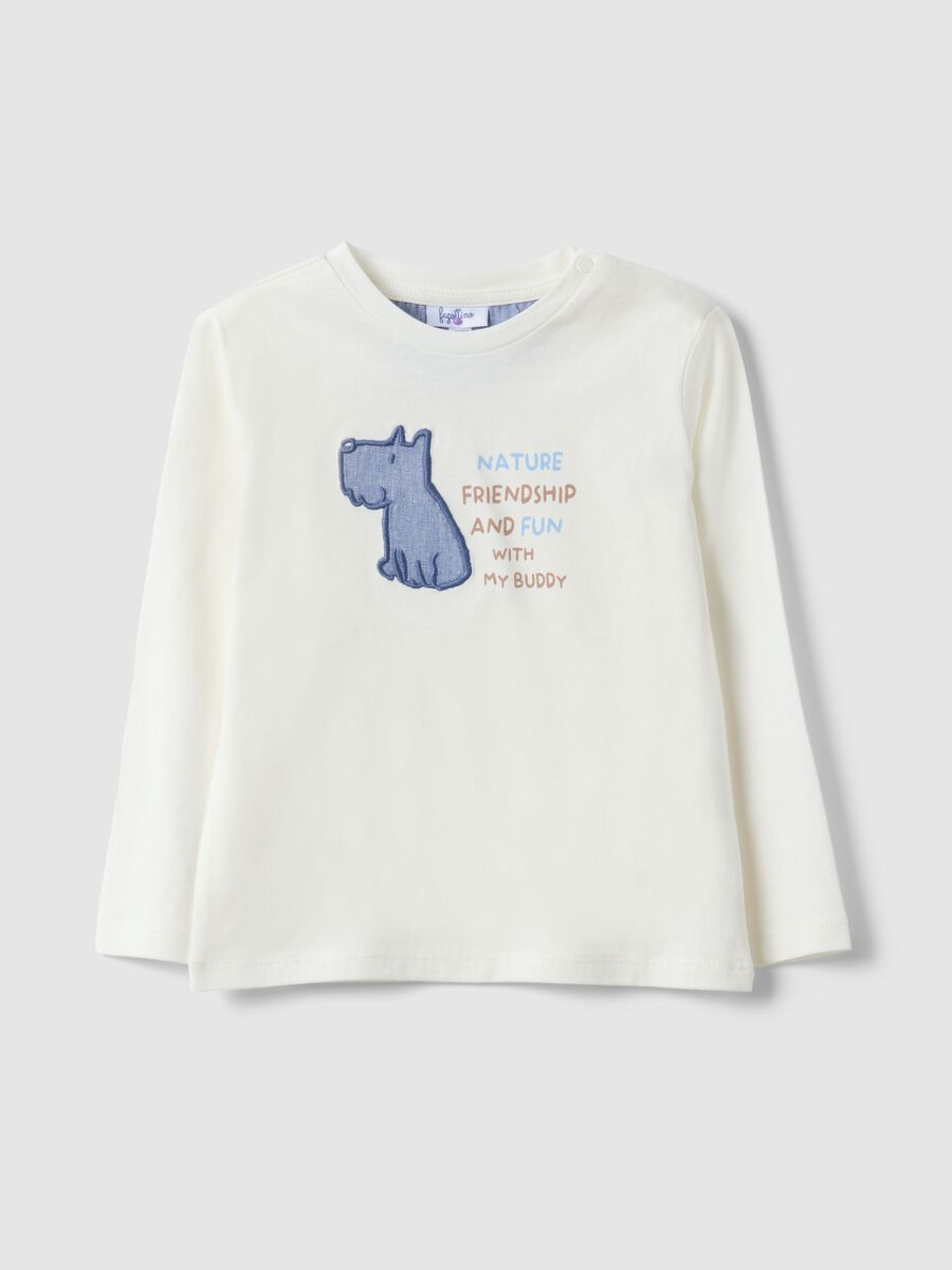 Maglia a maniche lunghe in puro cotone bianca da bimbo con stampa_0
