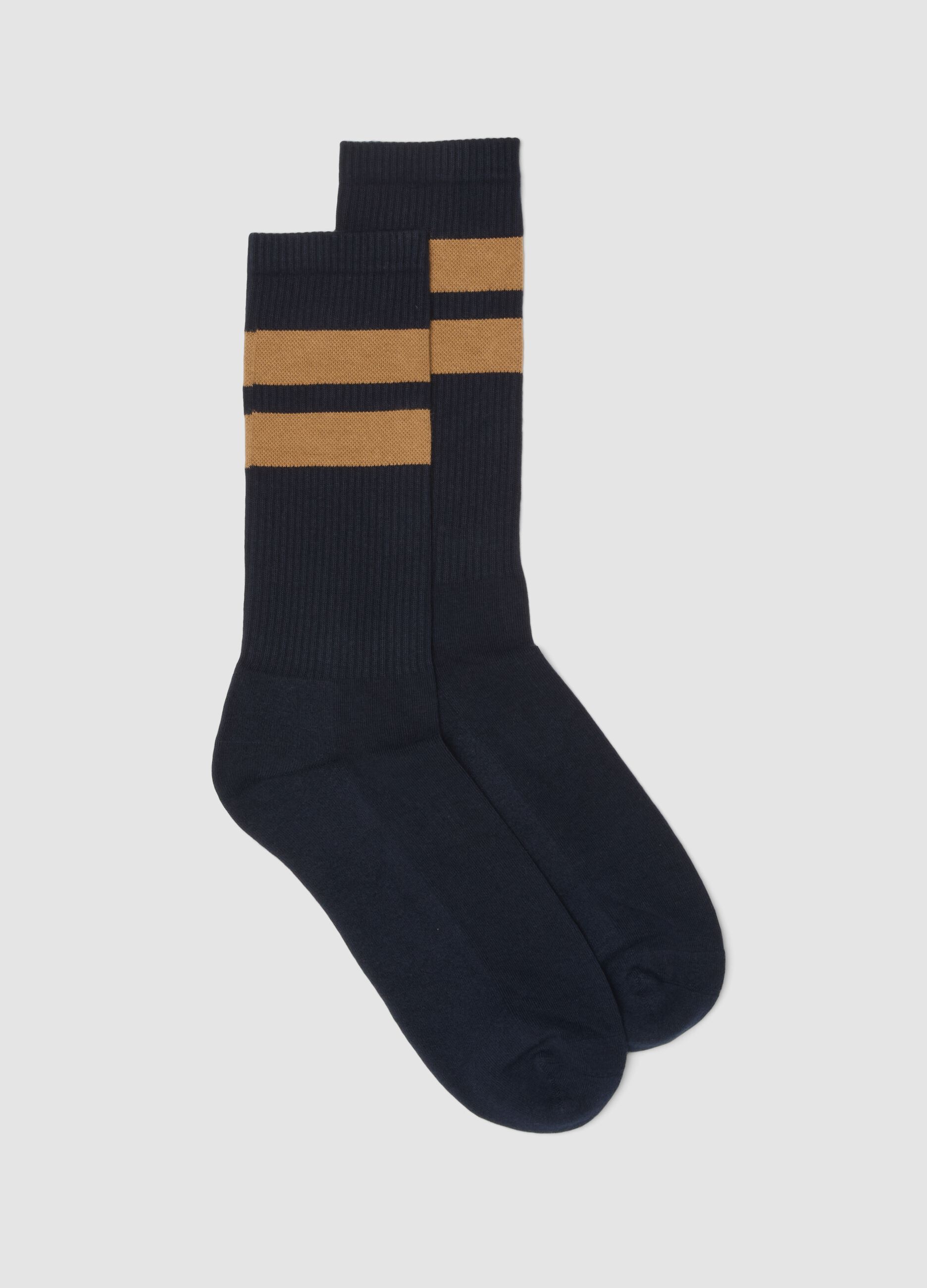 Blue Stretch Cotton Blend Tennis Socks with Stripes