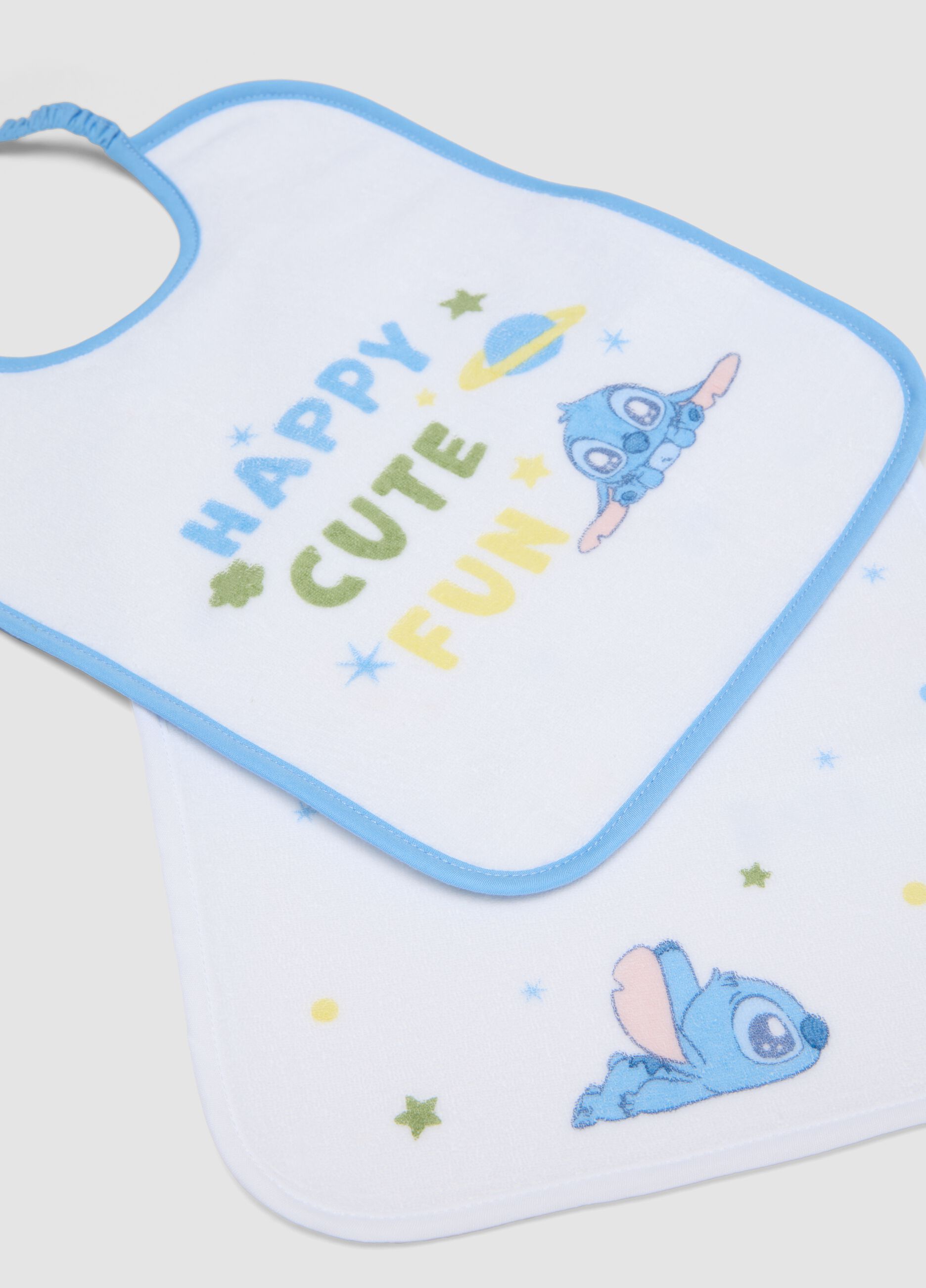3-pack of white organic cotton-blend bibs with Lilo & Stitch prints