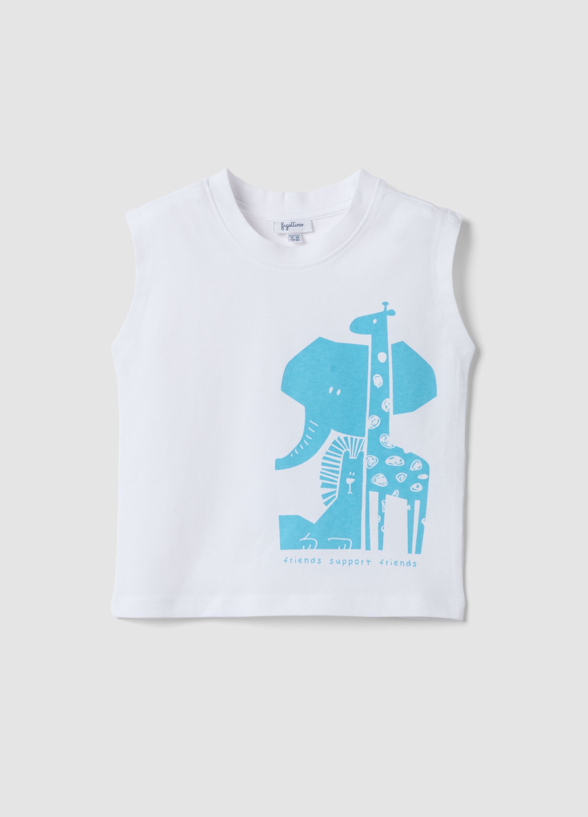 White organic cotton printed tank top