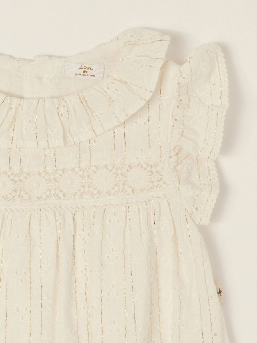 Tutina bianca in misto cotone con colletto classico da neonata_2