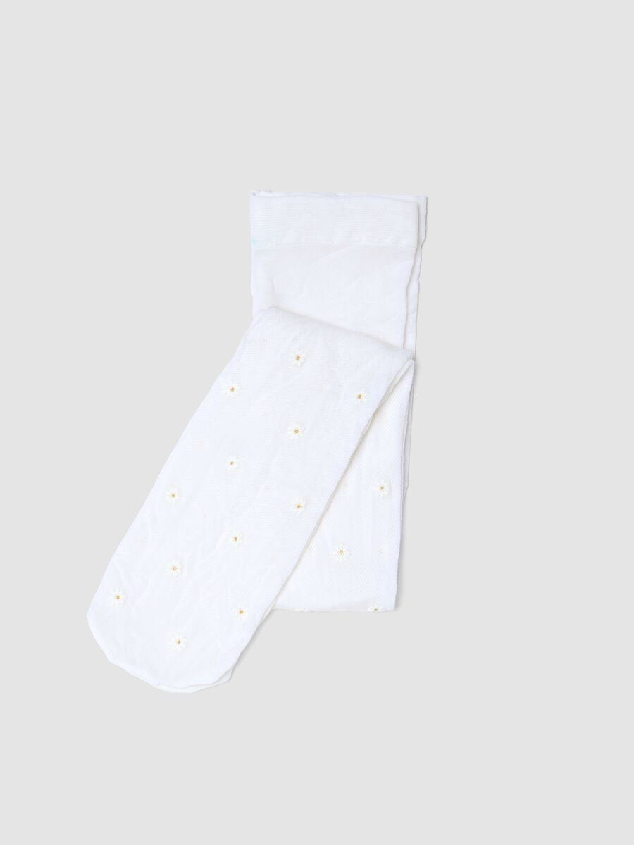 Comfortable white stretchy girl's tights with daisies_0