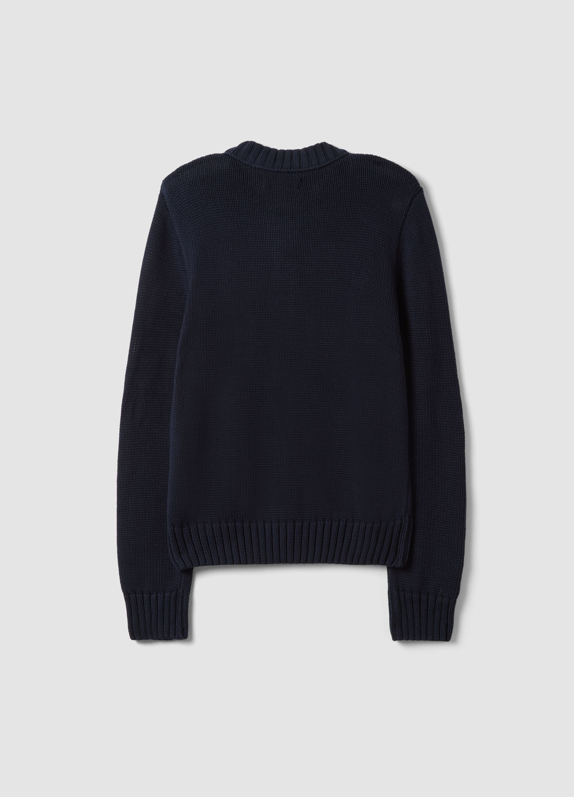 Navy pure cotton crew-neck cardigan with buttons, regular fit
